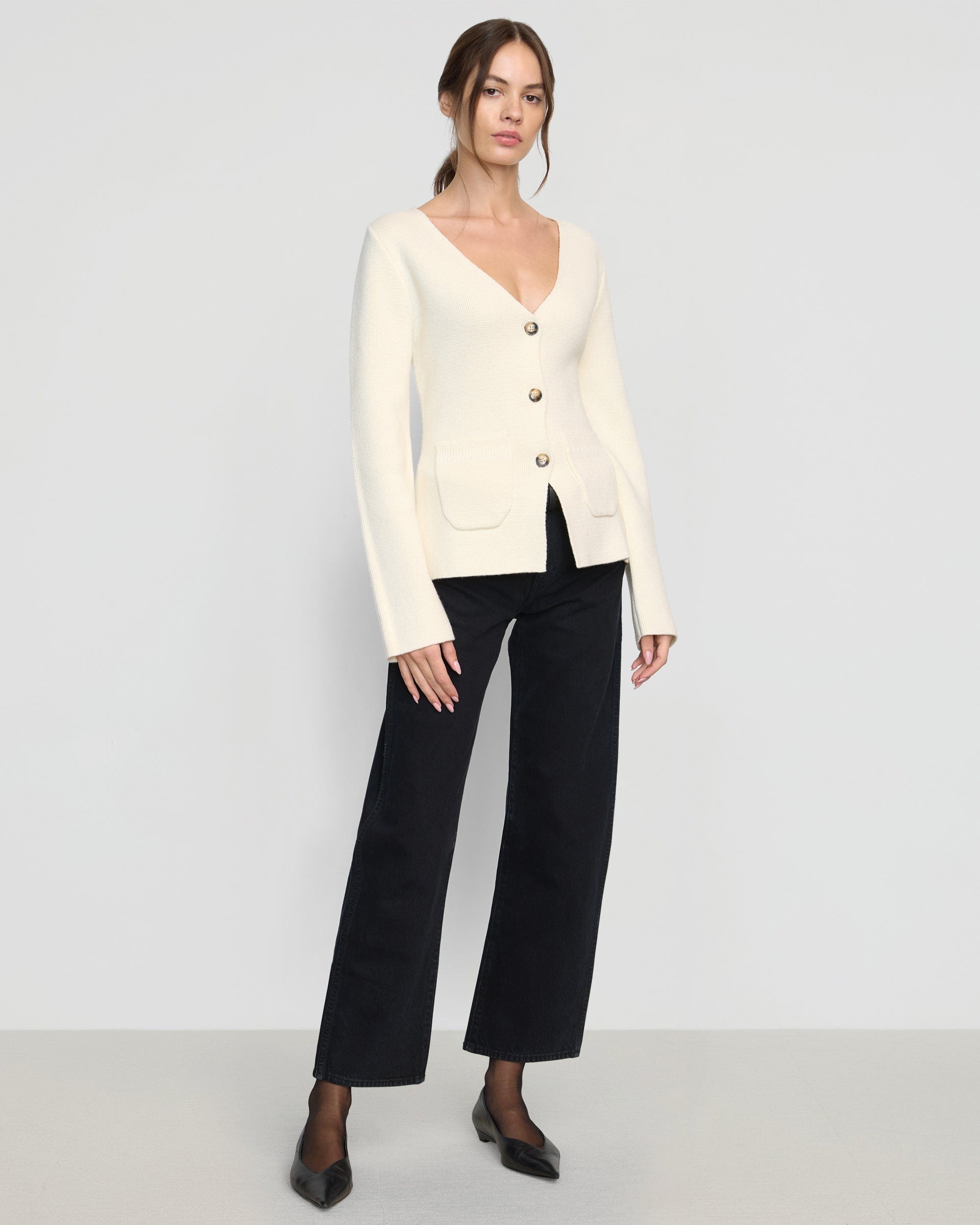 Maeve Organic Cotton Wool V-Neck Cardigan for Women - Soft & Cozy Knit Sweater - Perfect for Fall, Winter & Layering Outfits