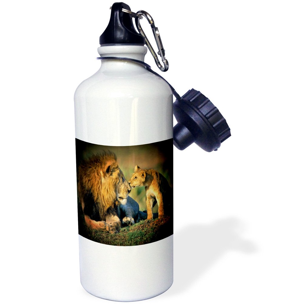 3D Rose Lions Father and Son Sports Water Bottle - 21 oz White Insulated Stainless Steel Bottle for Gym, Hiking, and Outdoor Activities