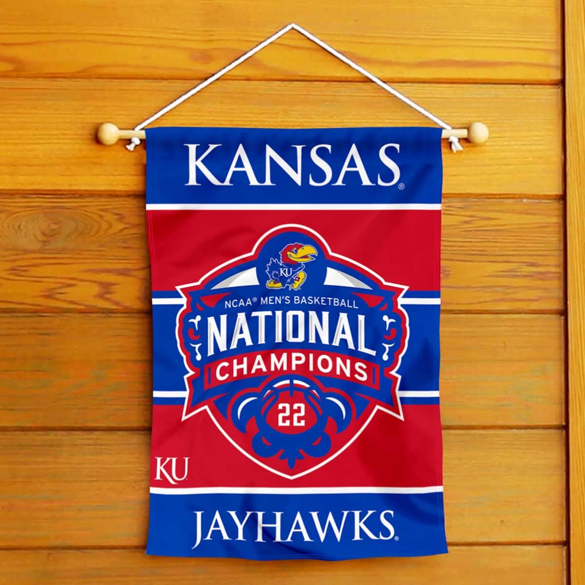 Kansas Jayhawks 2022 NCAA Basketball Champions Double-Sided Garden Flag | KU Jayhawks Official College Banner for Outdoor Decor, Sports Fan Yard Display, and Game Day Party Decorations