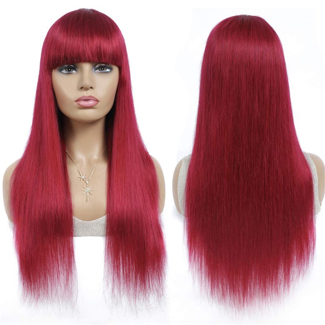 Ombre Brown Brazilian Straight Human Hair Wig with Bangs - 14 Inch Non-Lace Machine Made Wig for Black Women | Natural Look, Comfortable Wear | Perfect for Daily Use, Parties & Special Occasions