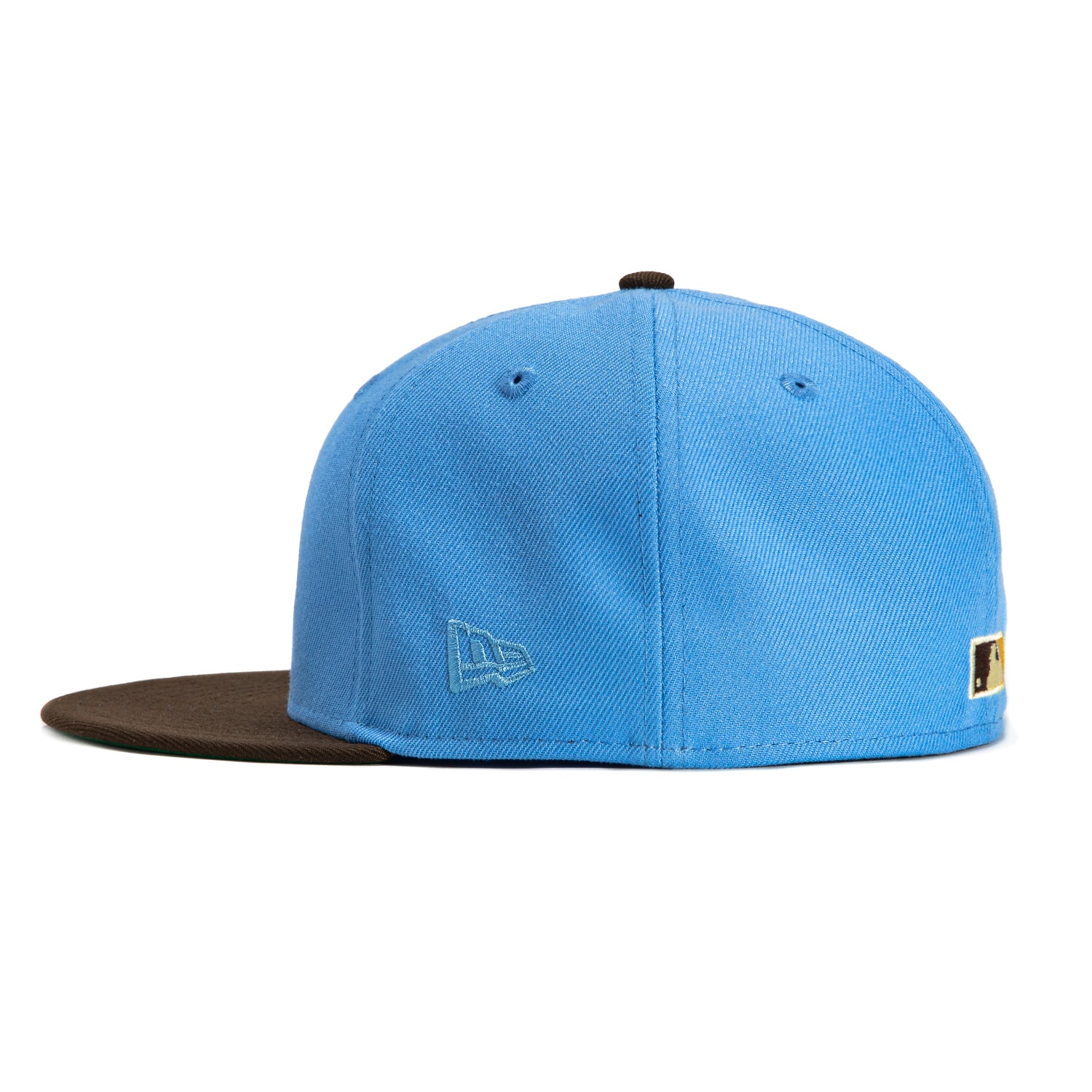 New Era 59Fifty Los Angeles Dodgers 50th Anniversary Patch Snapback Hat - Light Blue, Brown & Gold - Perfect for Baseball Games, Sports Events & Casual Wear