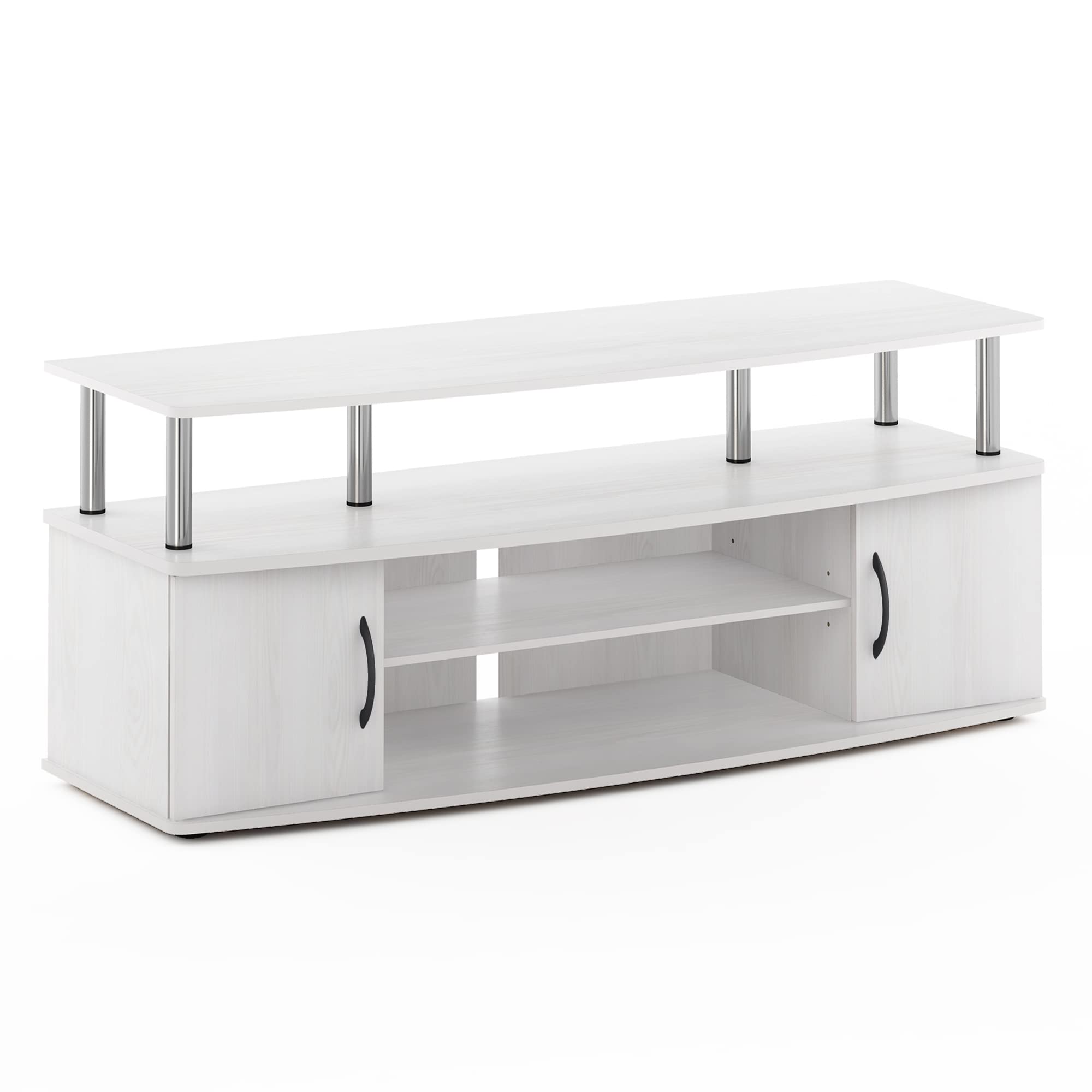 Furinno JAYA Large TV Stand for 55 Inch Flat Screen - White Oak & Chrome Finish - Sturdy Entertainment Center for Living Room, Bedroom, or Home Theater Setup
