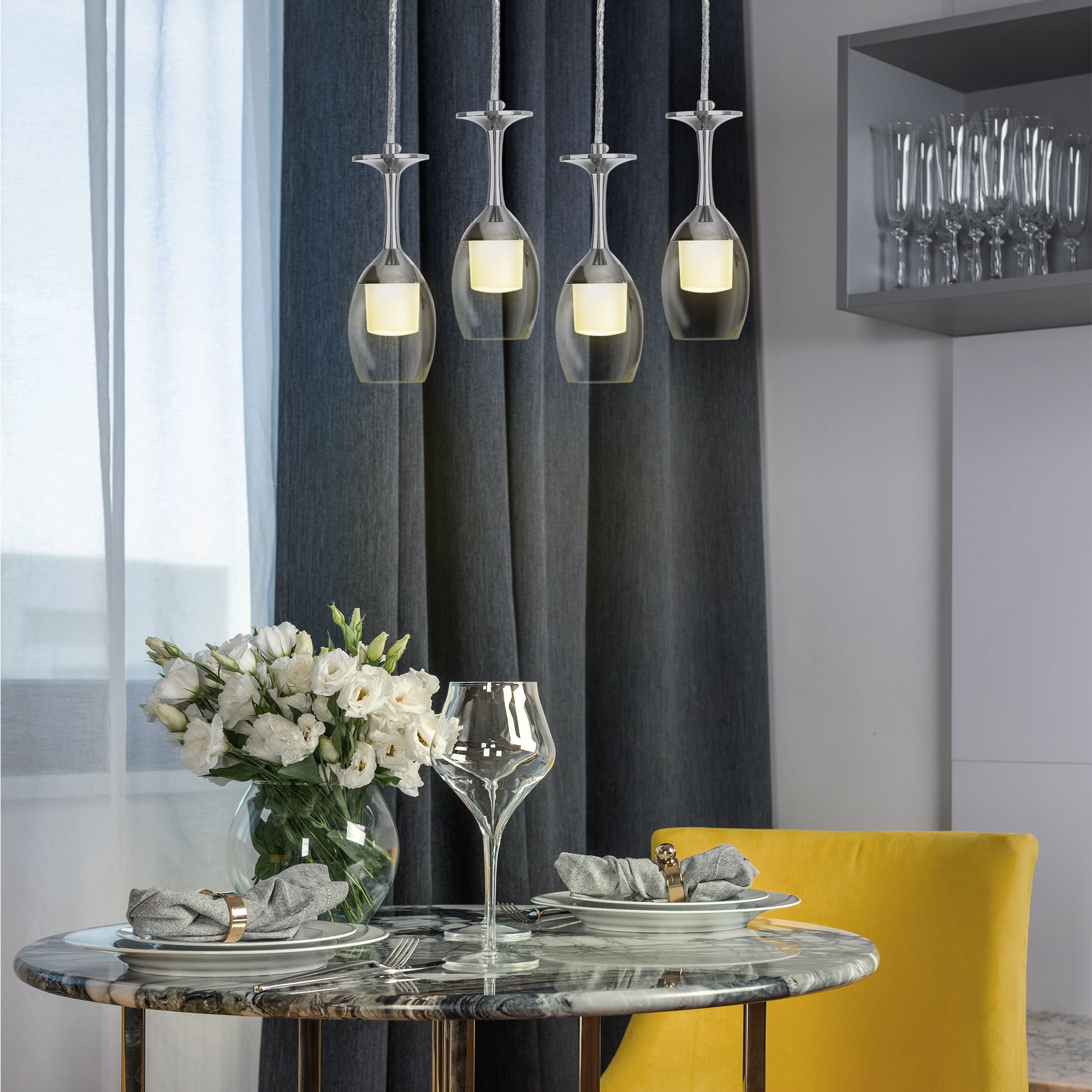 Bacchus Clear Acrylic Red Wine Glass Shaped Smart RGB Pendant Light - Modern LED Hanging Lamp for Dining Room, Bar, and Home Decor