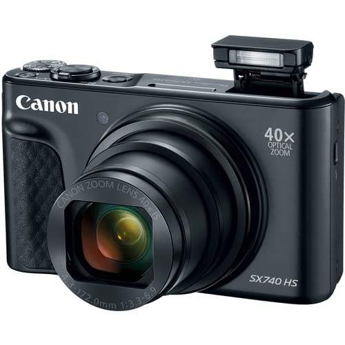 Canon PowerShot SX740 HS 20.3MP Digital Camera with 40x Optical Zoom (Black) | 64GB SD Card, Extra Battery, Tripod & Accessories Kit | Perfect for Travel Photography, Vlogging & Family Events (Renewed)
