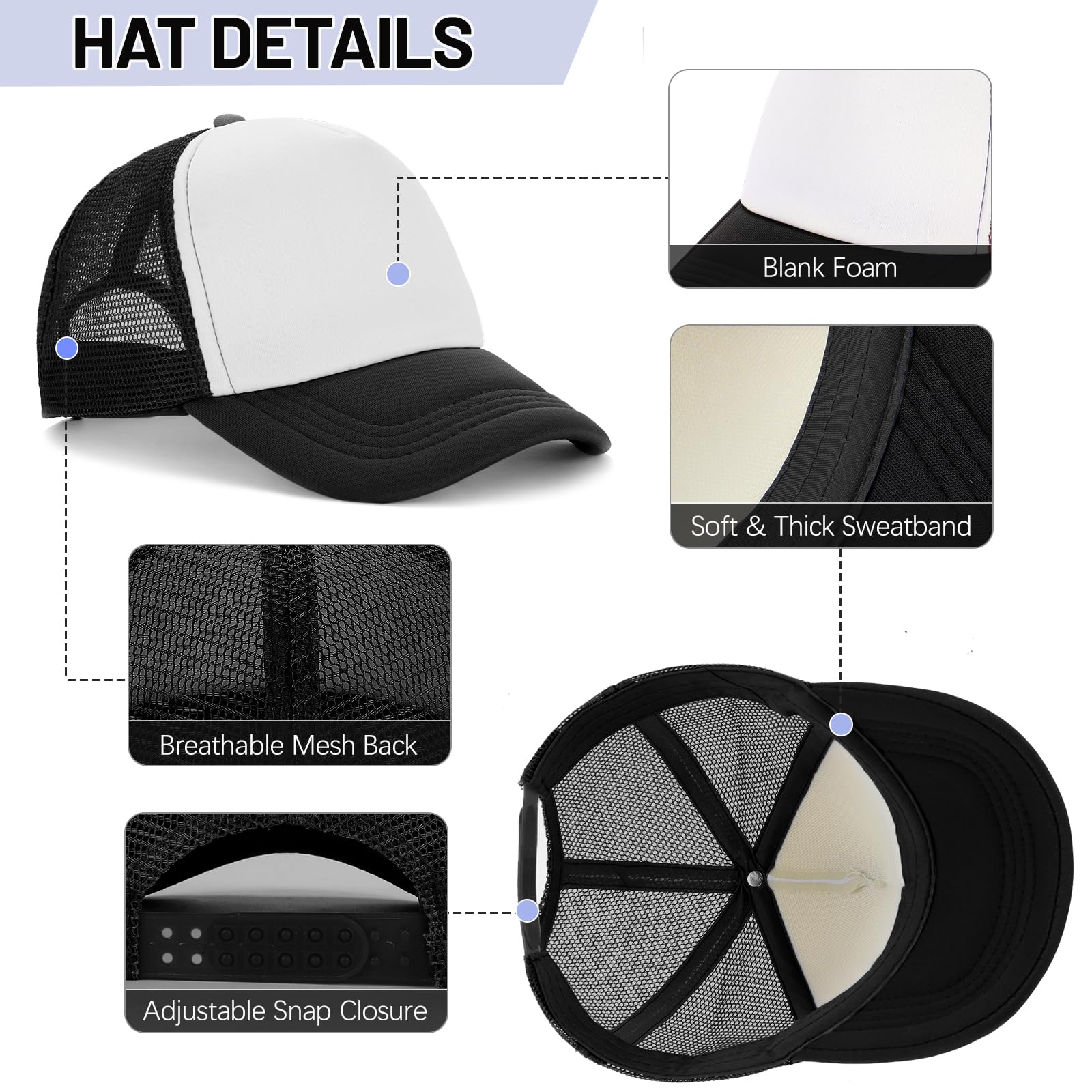 Ultrafun 10 Pack Blank Trucker Hats - Bulk Sublimation Mesh Baseball Caps Adjustable for Men & Women - Perfect for Sports, Outdoor Activities & Custom Printing