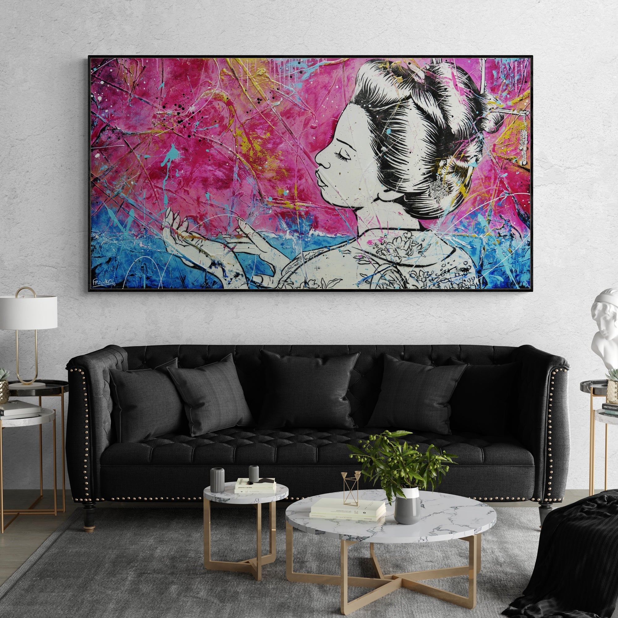 190cm x 100cm Geisha Textured Urban Pop Art Canvas Painting - Modern Wall Decor for Living Room, Bedroom & Office - Musk Sunsets Collection