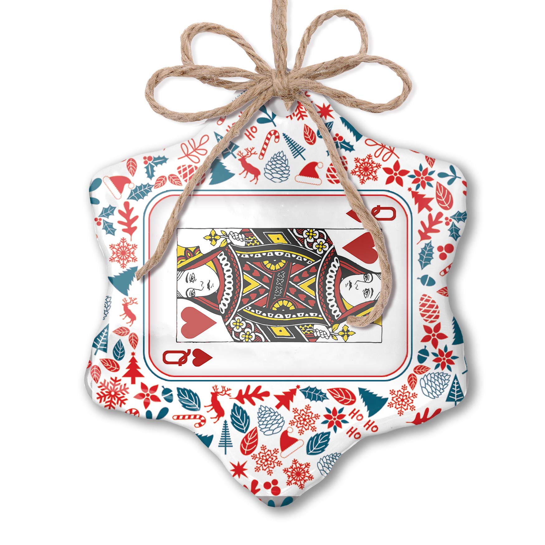 Queen of Hearts Christmas Ornament - Elegant Red, White & Blue Playing Card Themed Holiday Decoration for Tree, Party & Game Night Decor