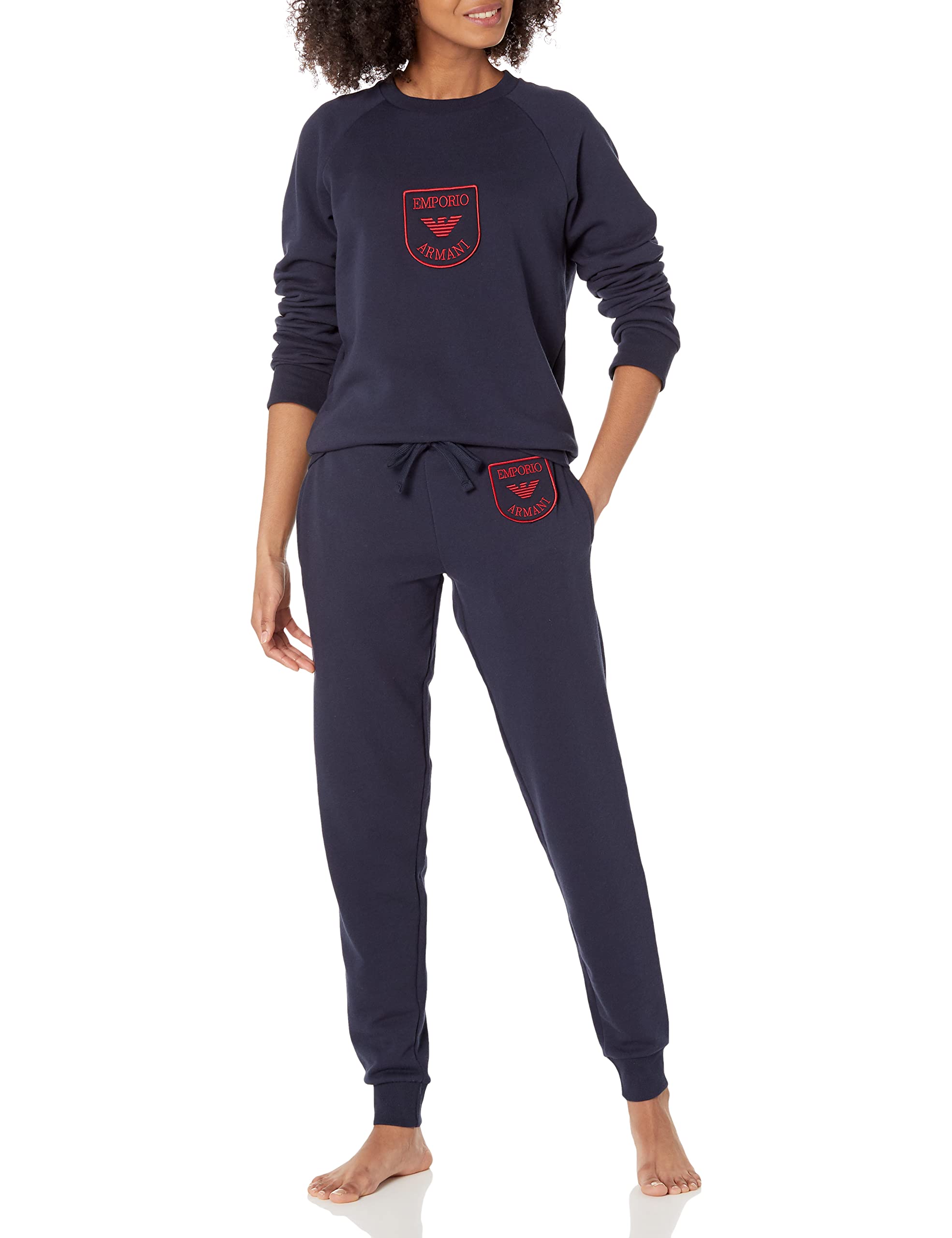 Emporio Armani Women's Iconic Terry Sweater and Pants Set - Soft Lounge Wear for Home, Travel & Casual Outings