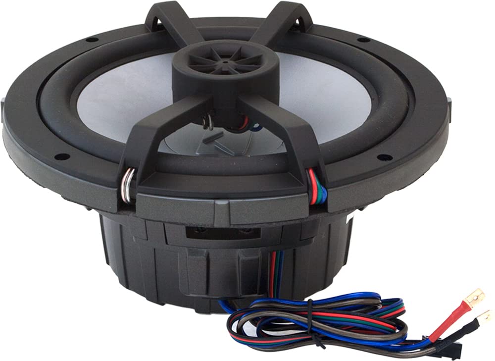 KICKER 8 Inch Marine Boat Speakers (Pair) - Waterproof 4-Ohm Coaxial Speakers with White Grille & LED Lights - OEM Replacement for Marine Audio Systems - Perfect for Pontoon Boats, Yachts & Outdoor Watercraft