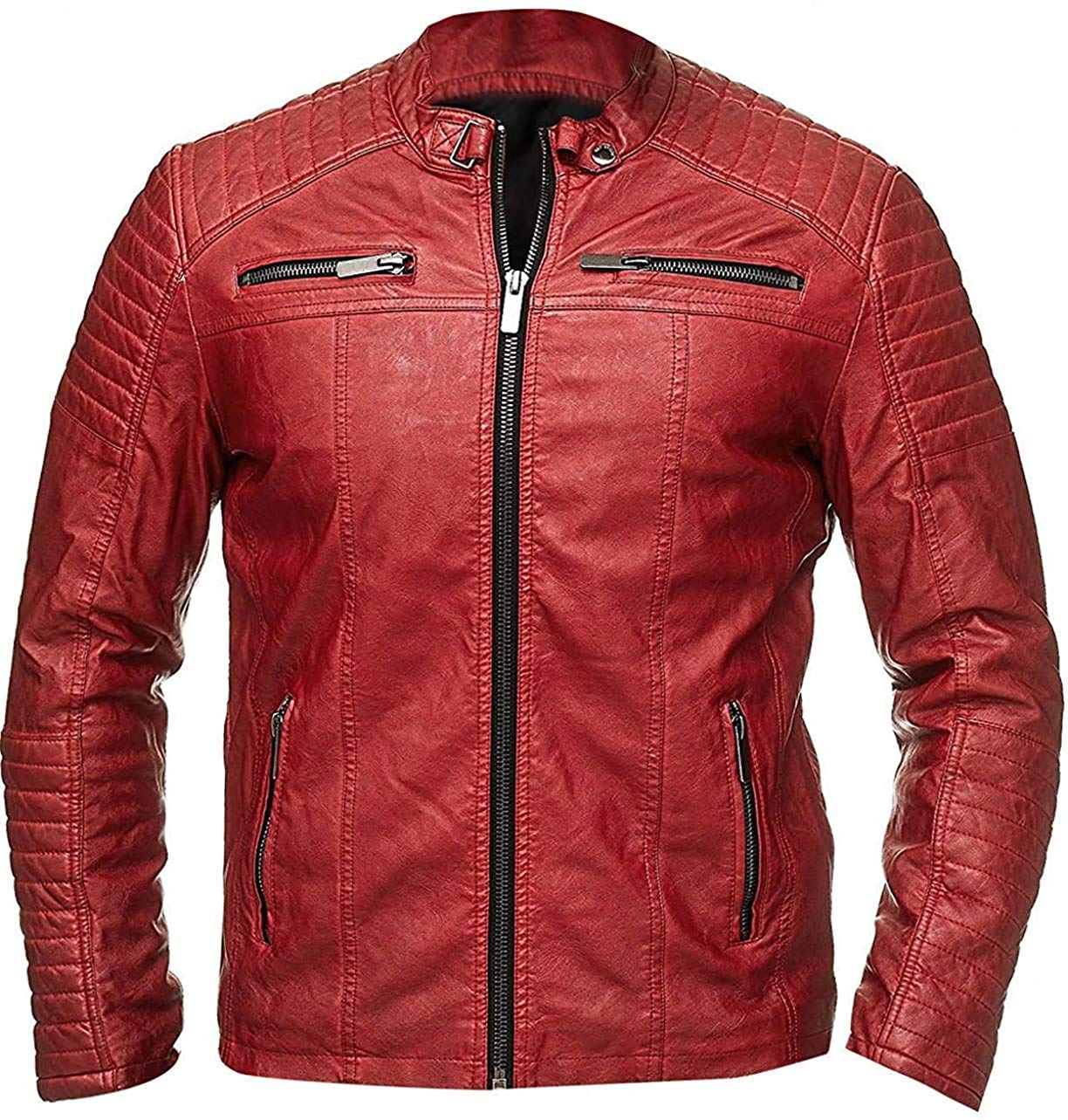 Men's Biker Cafe Racer Motorcycle Jacket - Genuine Real Leather Jacket for Men - Stylish & Durable Riding Gear for Motorcycle Enthusiasts - Perfect for Casual Wear, Road Trips & Urban Fashion