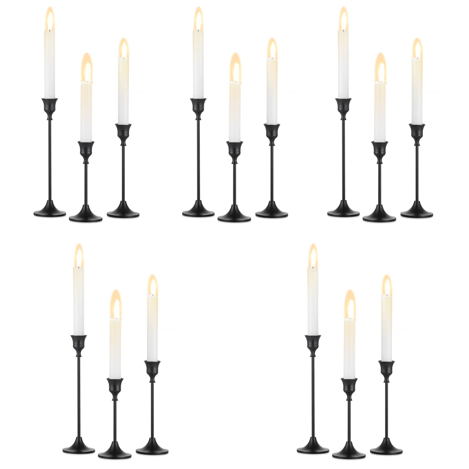 15-Piece Black Metal Taper Candle Holders Set - Elegant Candlestick Holders for 3/4 Inch Thick Candles - Perfect for Wedding Centerpieces, Home Decor, Dining Table, Party Decorations & Romantic Ambiance Lighting