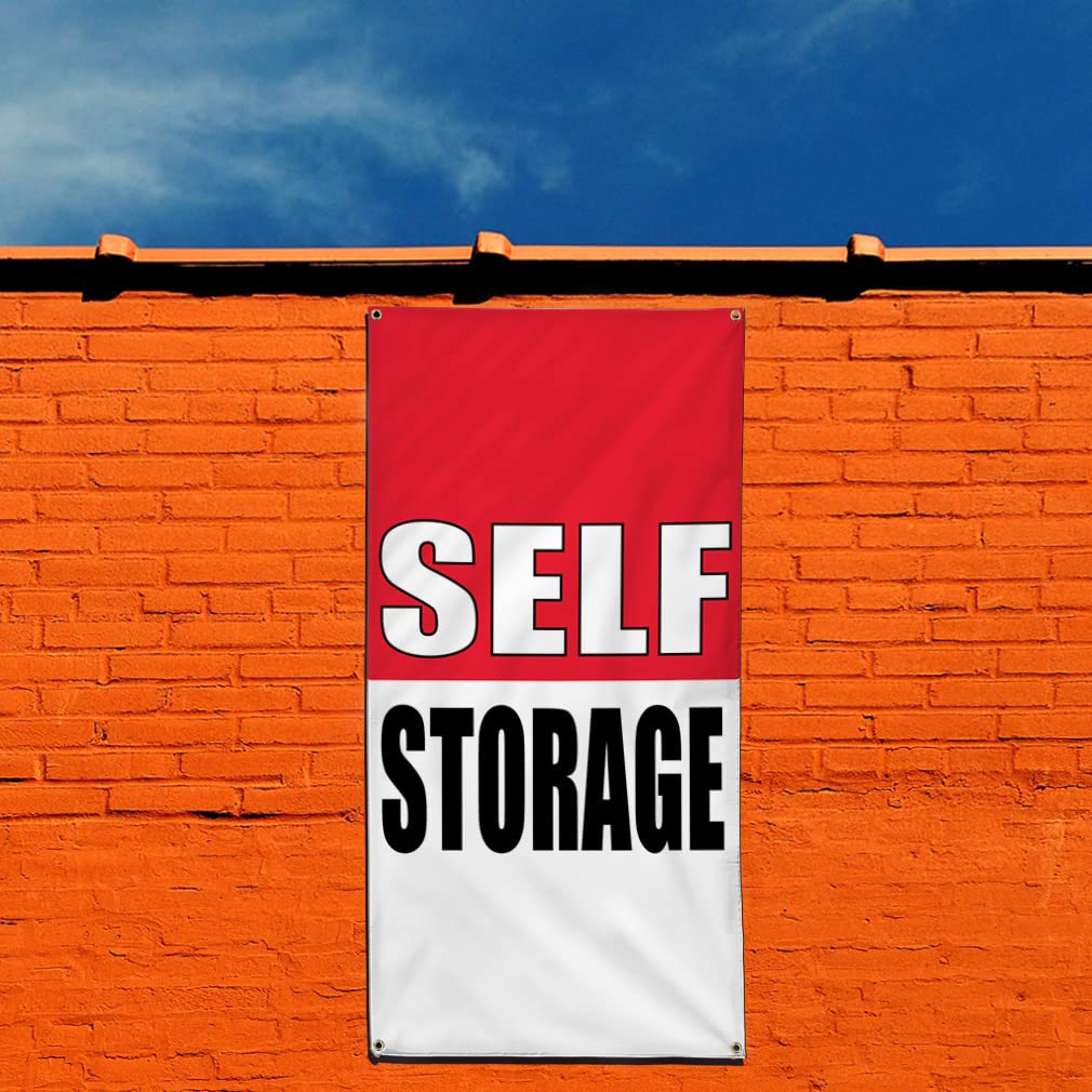 Custom Vertical Vinyl Banner - Multiple Sizes (144x60 Inches) for Self Storage Promotion, Business Advertising & Outdoor Signs - Weatherproof with 10 Grommets - Perfect for Yard Sales, Industrial Events & Storefront Displays