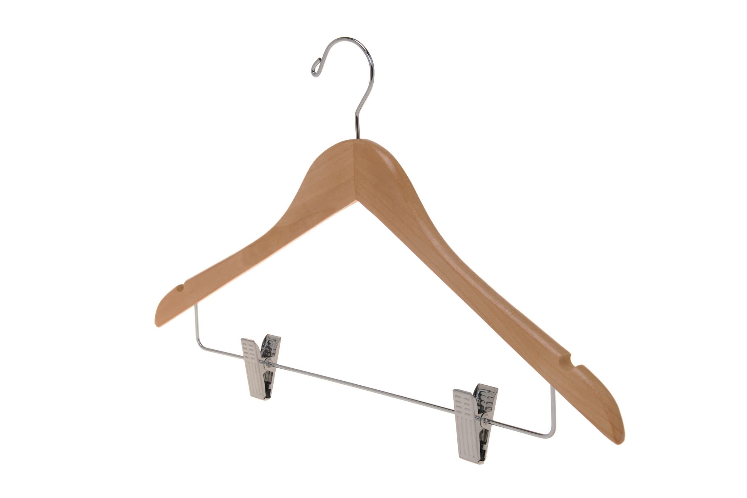 Premium 80-Pack Natural Wooden Skirt Hangers with Adjustable Chrome Metal Clips & Swivel Hook - Space-Saving Closet Organizer for Pants, Coats, Jackets, Blouses & Suits - Perfect for Home, Retail Stores & Dry Cleaning Businesses