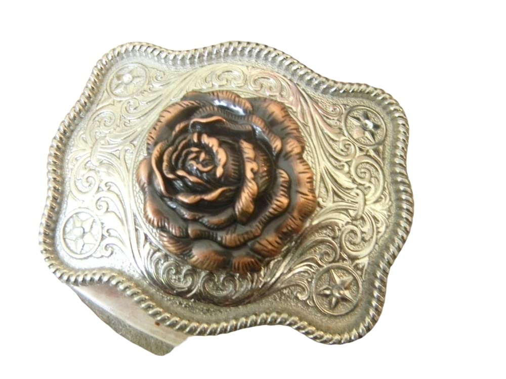 Western Style Copper Rose Belt Buckle for Women - Floral Concho Design Cowgirl Accessory - Perfect for Jeans, Skirts & Western Outfits