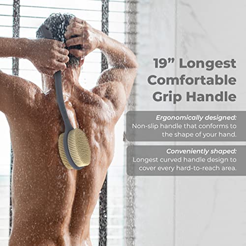 Avilana 19 Inch Silicone Back Scrubber with Handle - Exfoliating Shower Brush for Men & Women - Long Reach Body Scrubber for Hard to Reach Areas - Perfect for Back, Shoulders, and Feet Cleaning in Bath or Shower
