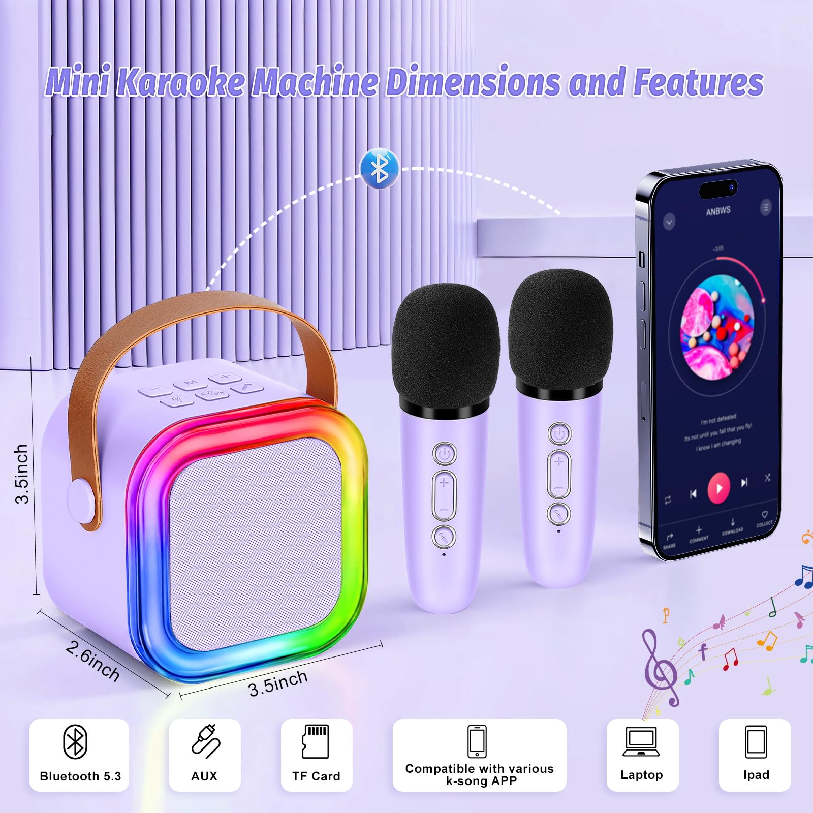 **Wireless Mini Karaoke Machine for Kids - Portable Bluetooth Microphone Toy for Girls Age 4-10, Purple (Perfect Birthday Gift & Singing Practice for Home, Parties & Travel)**