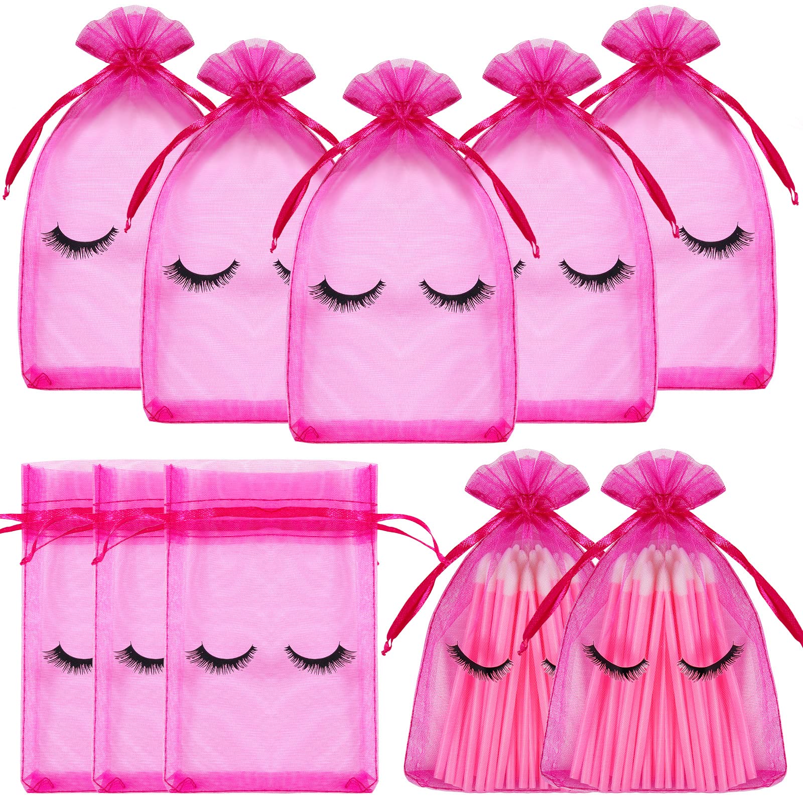 100 Pcs 4x6 Inch Eyelash Aftercare Bags - Pink Drawstring Cosmetic Organza Bags for Makeup, Jewelry & Beauty Supplies | Perfect for Lash Extensions, Bridal Parties & Salon Gifts