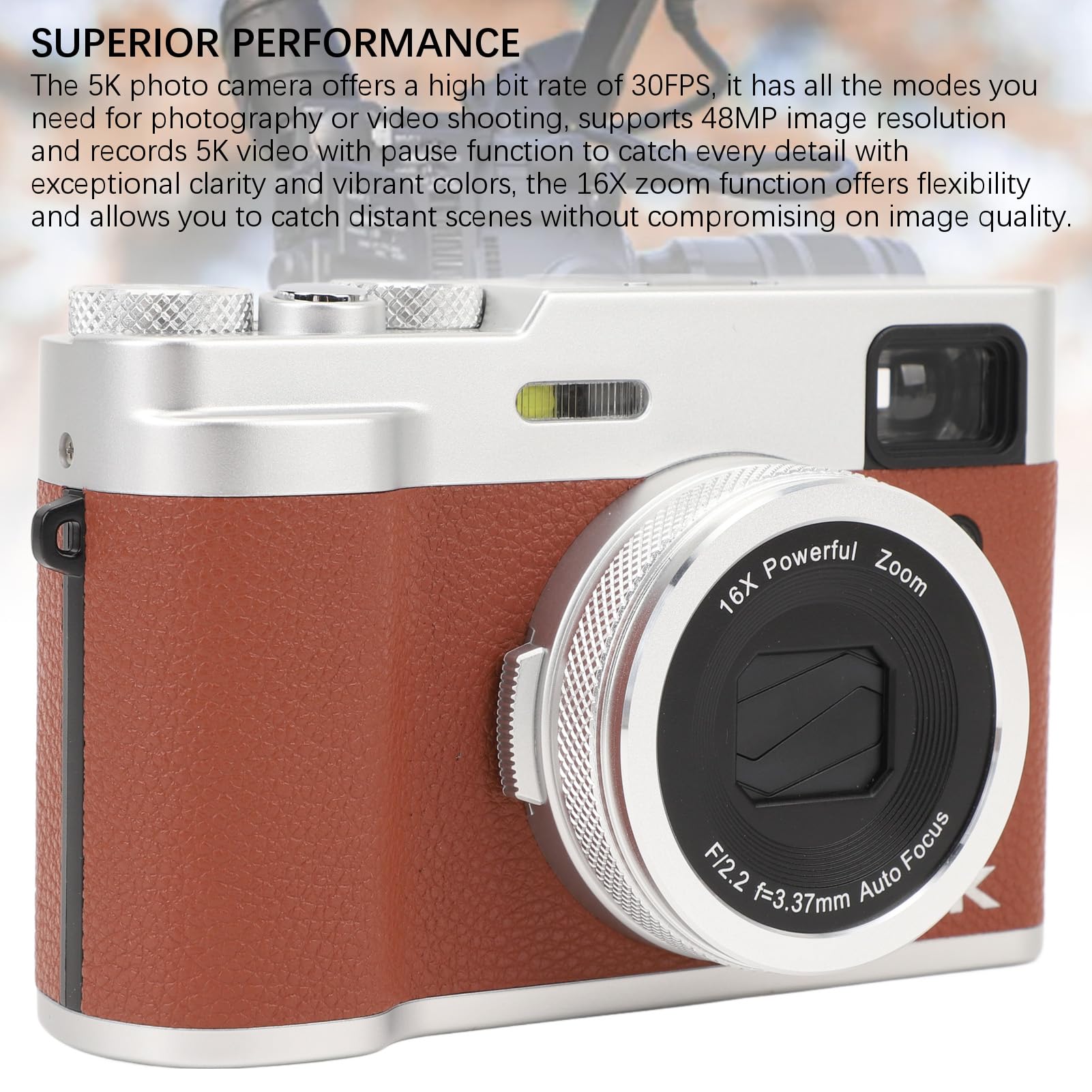 **5K Digital Camera with 48MP Image & 16X Zoom - Dual Lens Vlogging Camera with Viewfinder, 360° Rotation, Anti-Shake - Perfect for YouTube, Live Streaming, Travel & Photography (Tripod Compatible)**