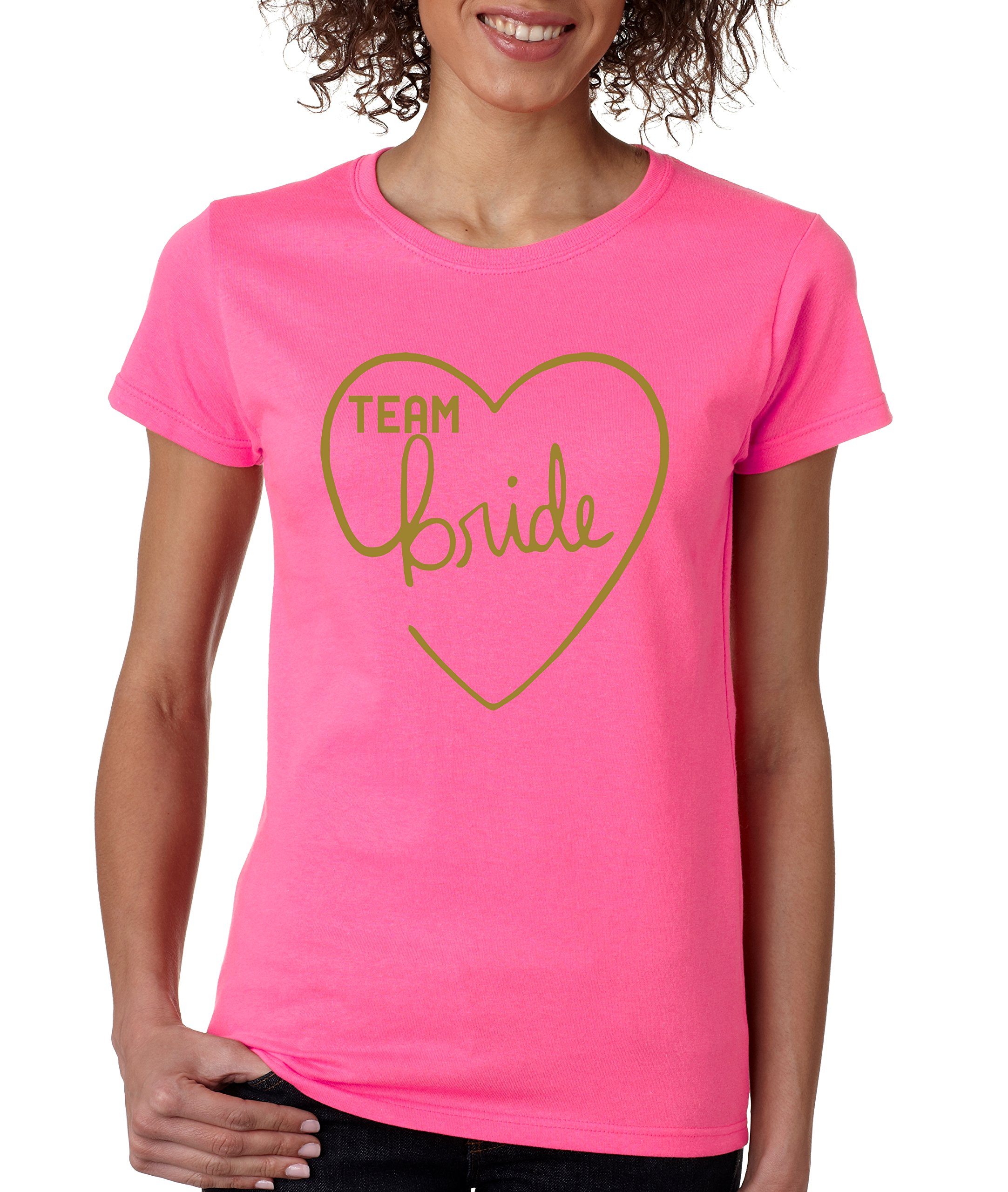 ALLNTRENDS Women's Team Bride Heart Metallic Gold T-Shirt - Bachelorette Party Outfit for Bridal Shower, Girls Night Out & Wedding Events