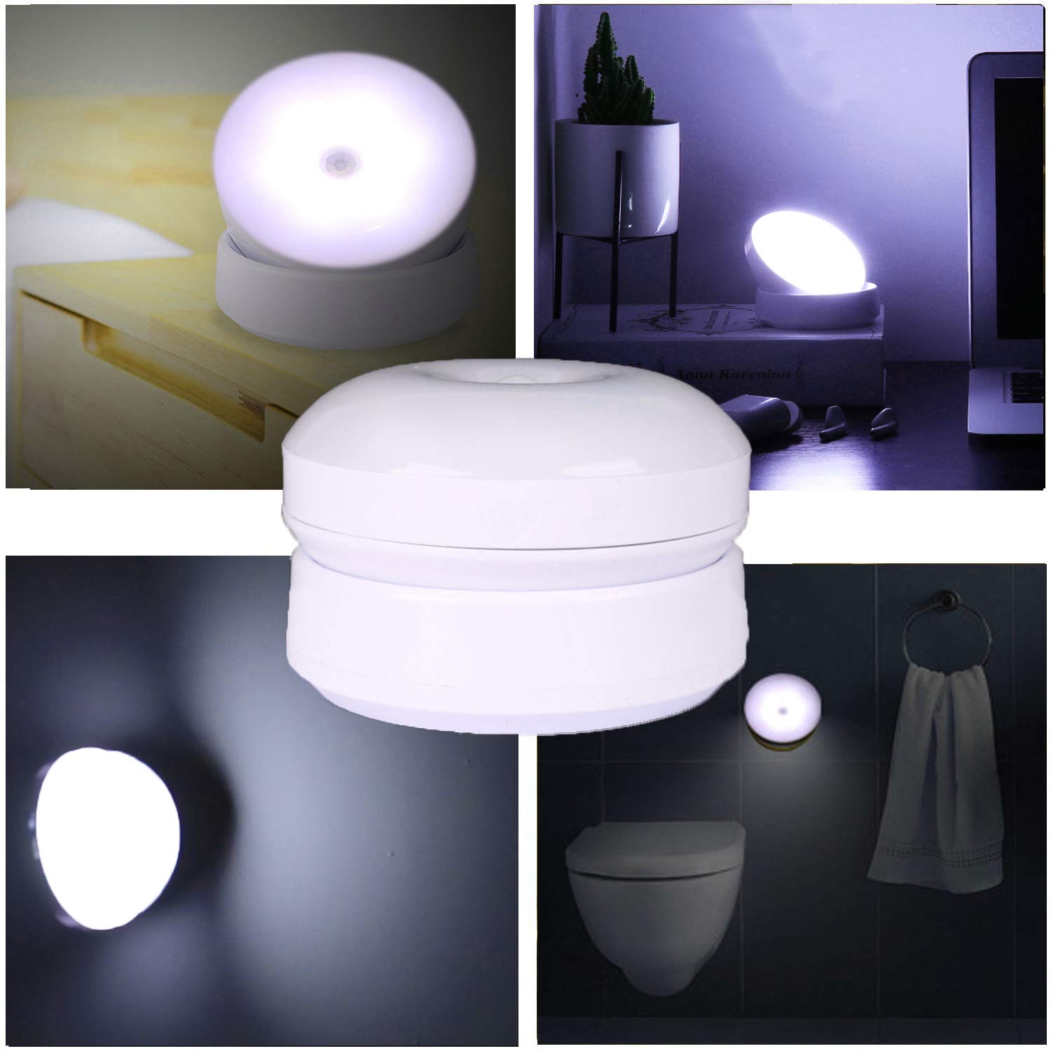 Battery Powered LED Night Light with 360° Rotation & Motion Sensor - Magnetic Base Stick-On Lamp for Cabinets, Wardrobes, Hallways (White, 1-Pack) - Perfect for Bedrooms, Bathrooms & Stairs Safety Lighting