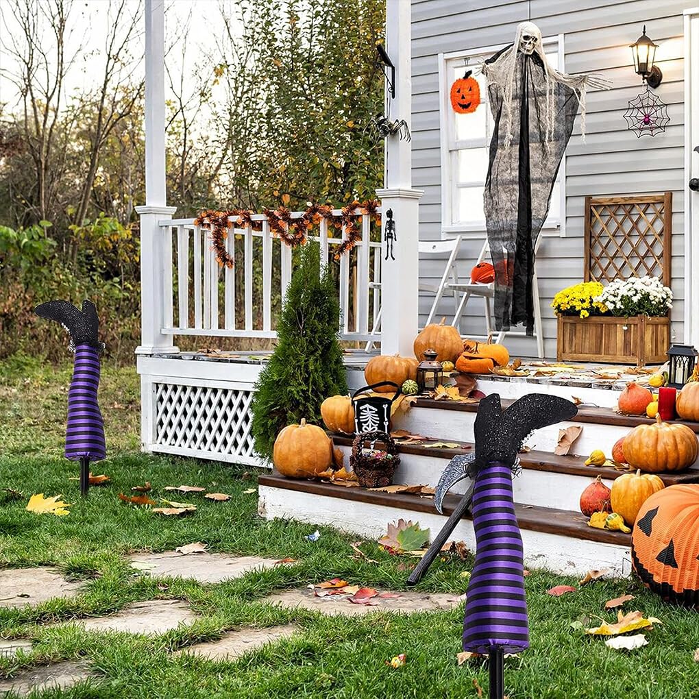 Wicked Witch Legs with Stakes - Lightweight Plastic Halloween Yard Decor for Spooky Outdoor Atmosphere | Perfect for Halloween Party, Haunted House & Front Yard Decoration