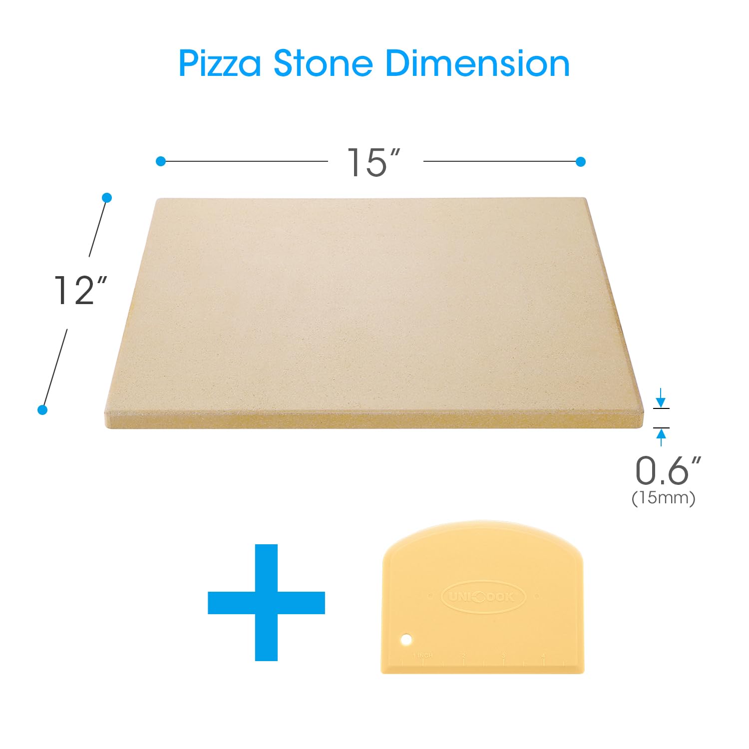 Unicook 15 x 12 Inch Cordierite Pizza Stone for Oven & Grill - Heavy Duty Thermal Shock Resistant Baking Stone for Pizza, Bread, Cookies - Perfect for Home Kitchens & Outdoor BBQ Cooking