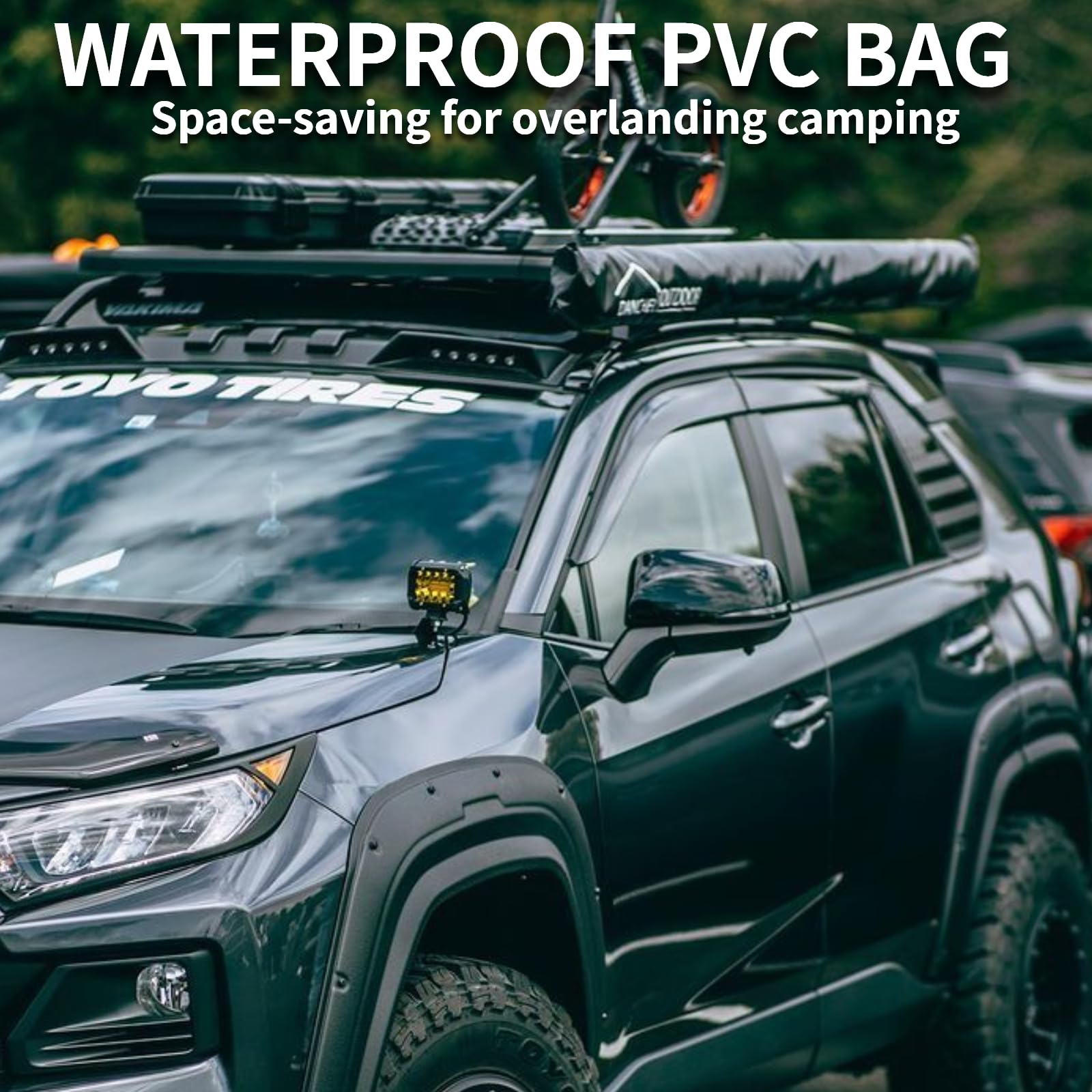 DANCHEL OUTDOOR Car Awning - Waterproof Portable SUV/Truck/Van Sun Shelter (4.9x8.2ft Gray) | Universal Roof Rack Pull-Out Shade for Overland Camping, Beach Trips & Outdoor Adventures