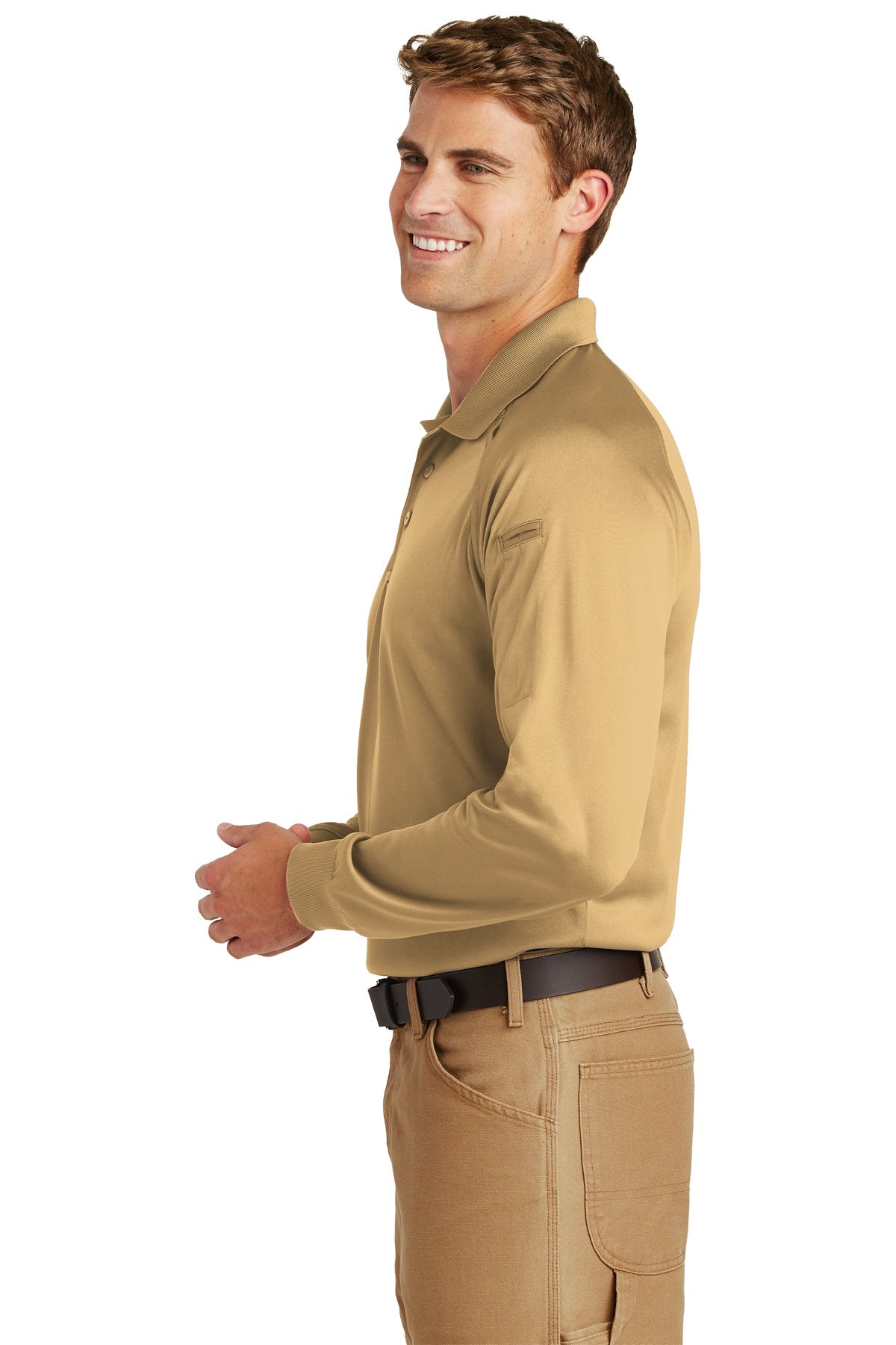 CornerStone Men's Long Sleeve Tactical Polo Shirt - Moisture Wicking, Quick Dry, UPF 50+ Sun Protection - Tan - Perfect for Outdoor Adventures, Hiking, and Tactical Training