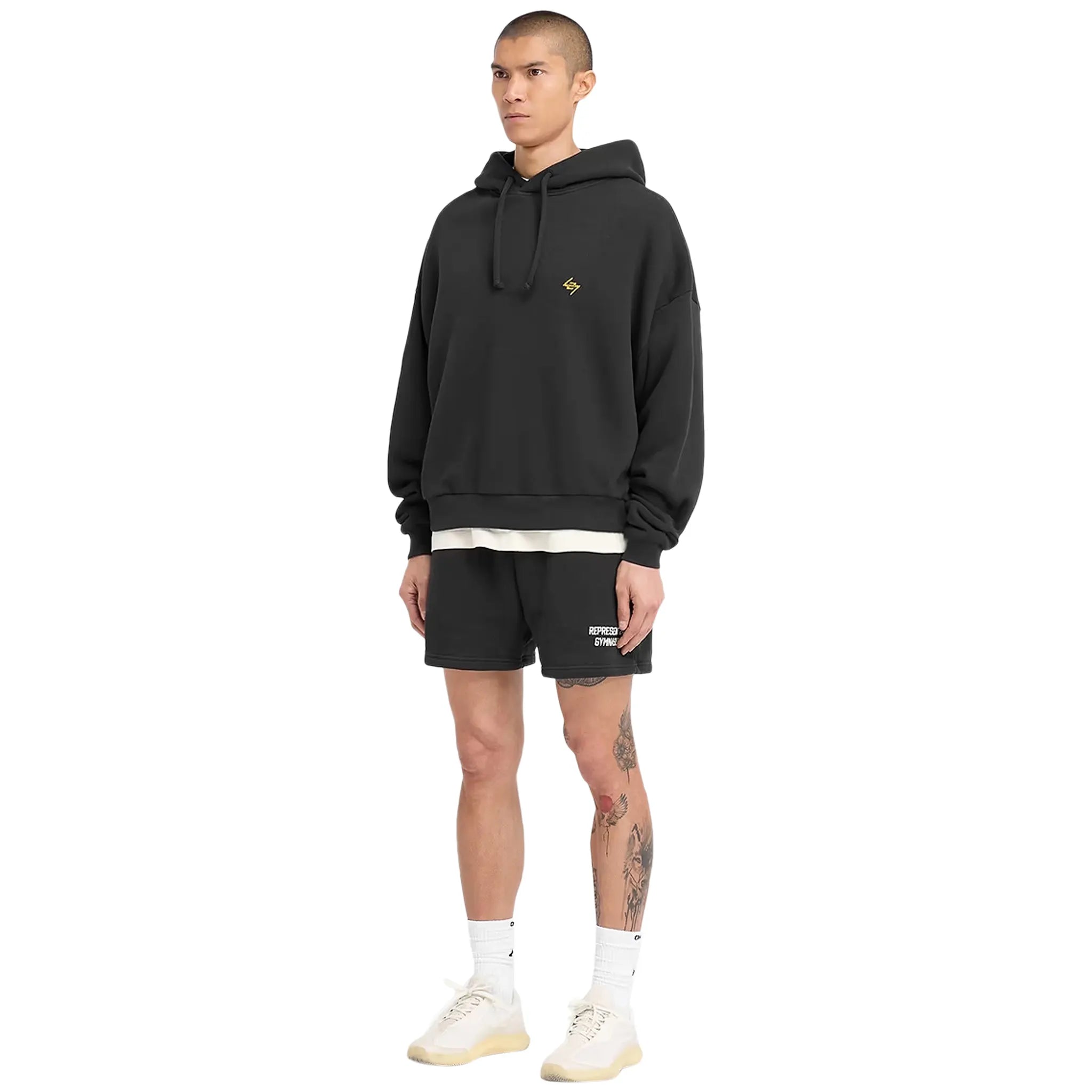 Represent 247 On His Shoulders Boxy Off Black Hoodie - Oversized Streetwear Sweatshirt for Men | Casual Wear, Gym, and Everyday Comfort