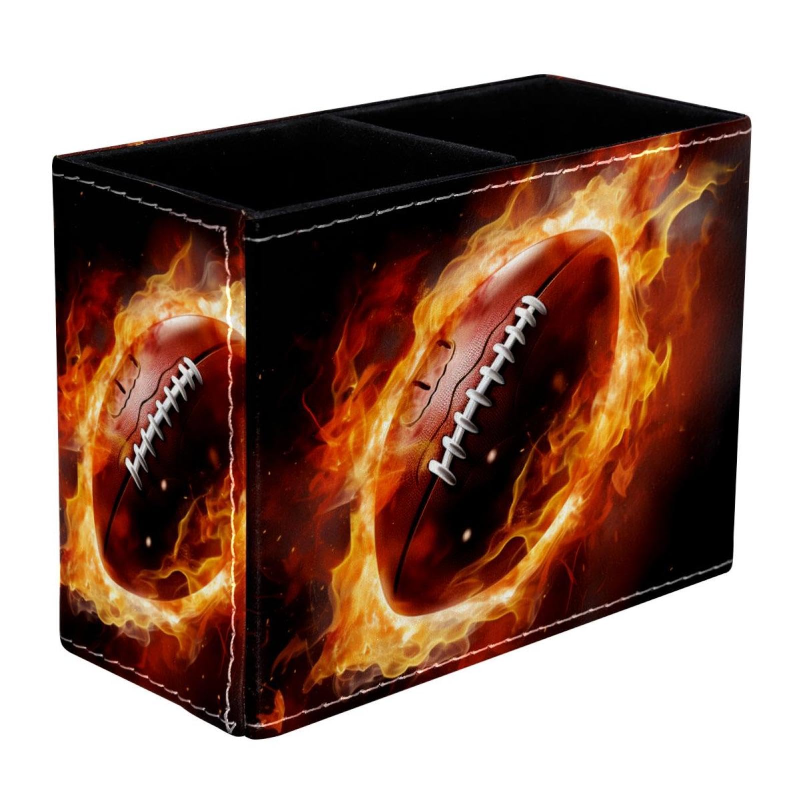 Premium Desk Pen Holder & Pencil Organizer - American Football & Fire Design - Office Supplies for Home, School, and Workplace Organization