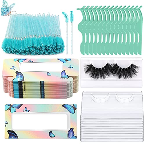 175-Piece Eyelash Extension Packaging Kit - 30 Empty Lash Boxes, 30 False Eyelash Trays, 15 Tweezers & 100 Disposable Mascara Wands (Green) - Perfect for Salon, Spa & DIY Lash Business Supplies
