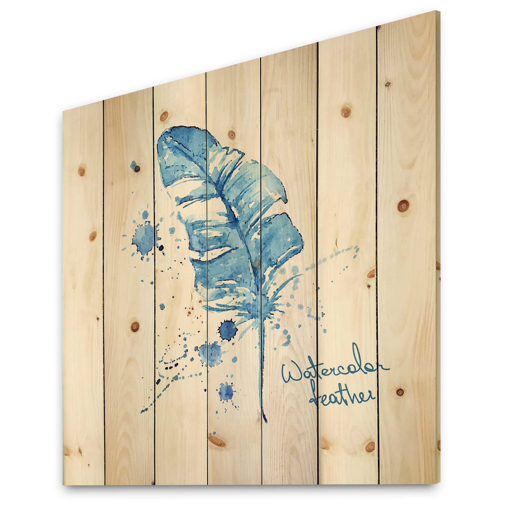 Bohemian Blue Feather Wood Wall Art - Handcrafted Ethnic Decor with Printed Quotes on Natural Pine Wood - Perfect for Living Room, Bedroom & Boho Home Decor