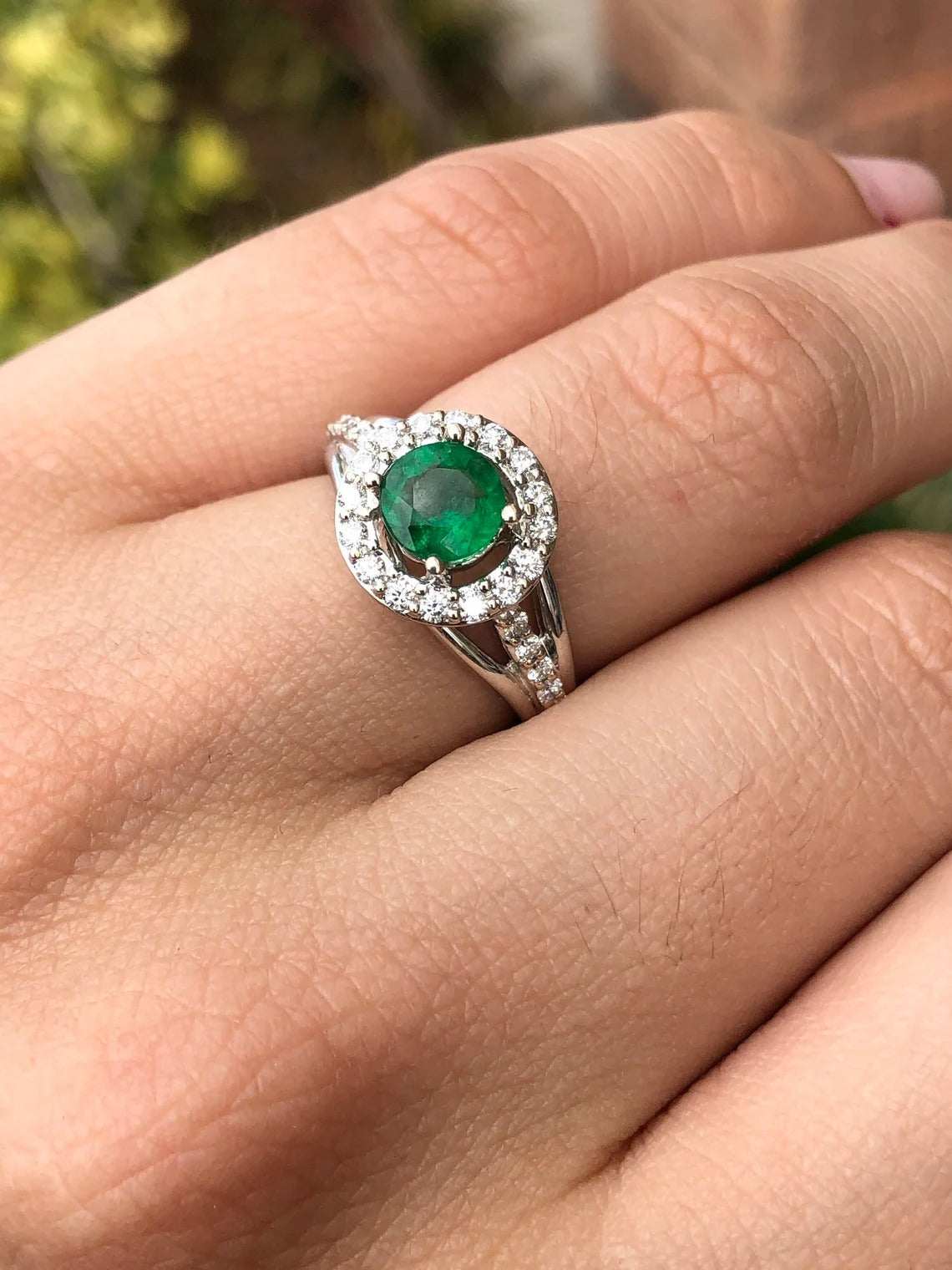 1.59tcw Split Shank Emerald and Diamond Ring in 14K Gold - Elegant Engagement, Wedding, or Anniversary Jewelry Gift for Women