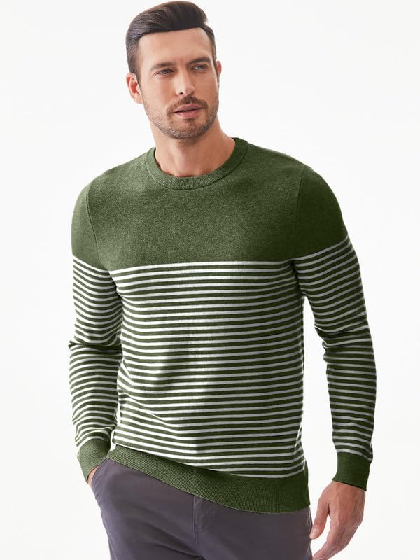 Men's Slim Fit Striped Knit Crew Neck Sweater - Casual Long Sleeve Pullover for Fall & Winter - Perfect for Office, Dating and Weekend Outings