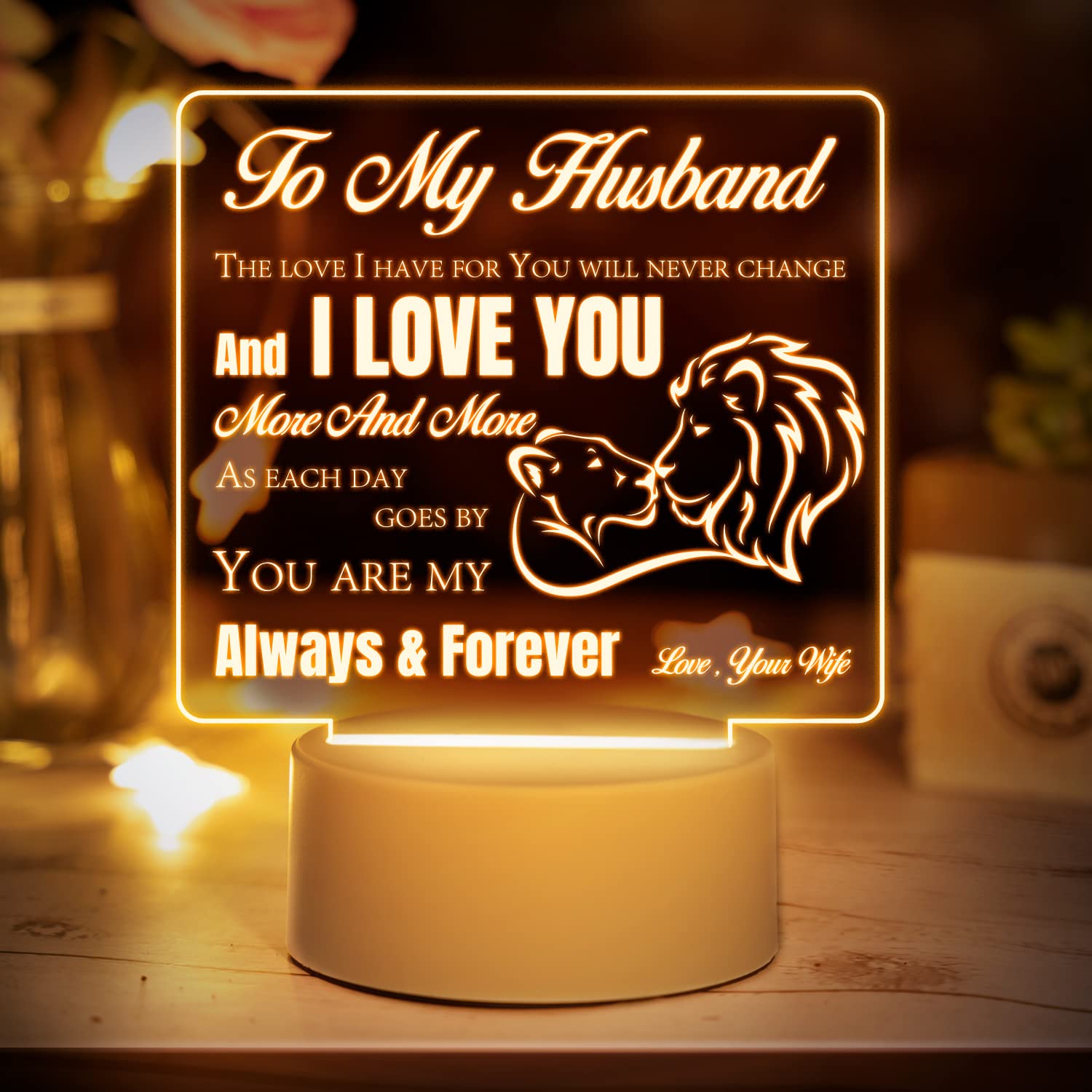 Romantic LED Night Light for Husband - Personalized Birthday, Christmas, Anniversary & Retirement Gift Ideas from Wife - Perfect for Bedroom, Office & Home Decor