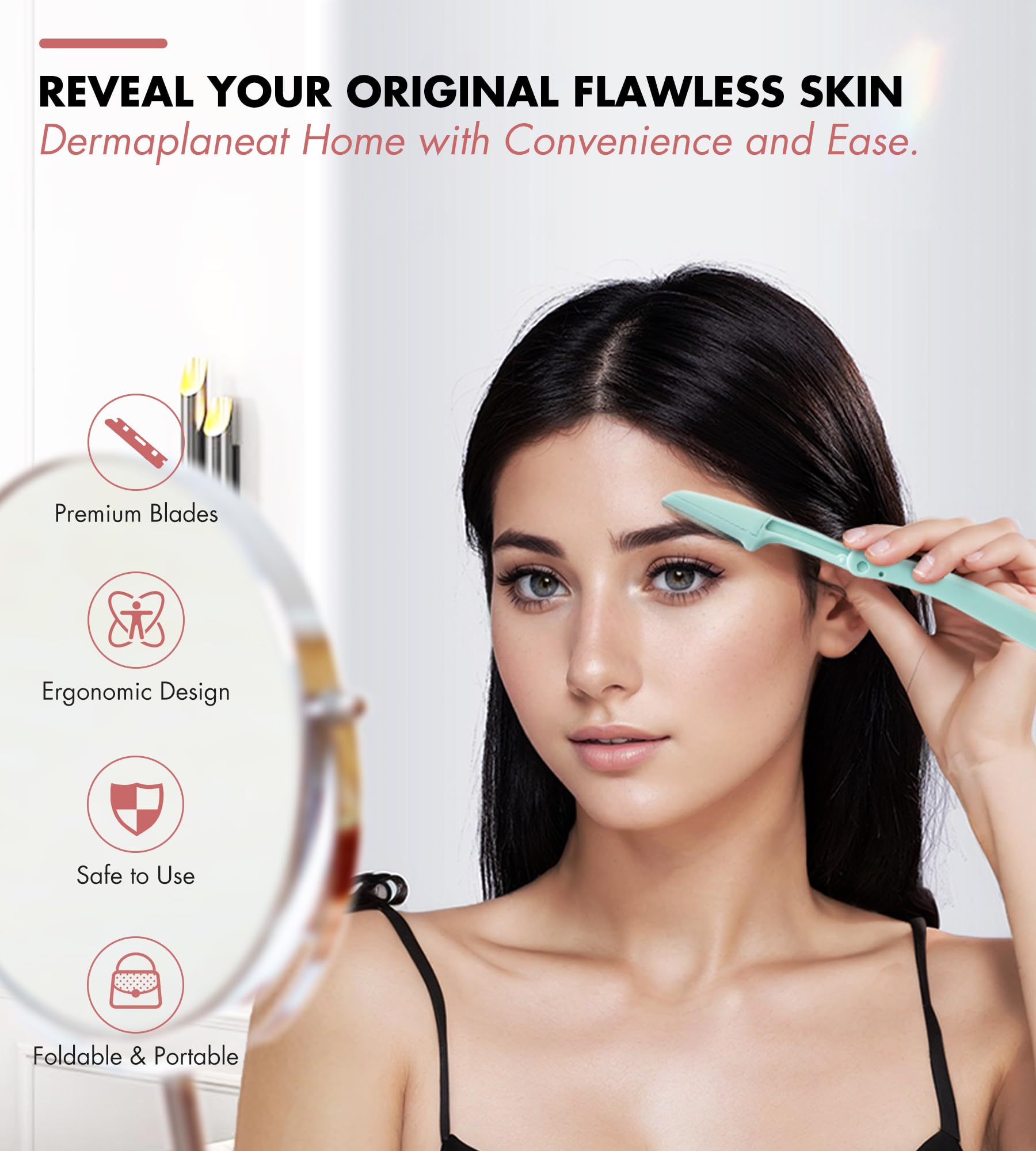 Eyebrow Razor & Face Razor Set with Eyebrow Stamp Stencils - Dermaplaning Tool for Peach Fuzz Removal - 30 Foldable Razors & 20 Blade Refills - Perfect for Eyebrow Shaping, Facial Hair Removal & At-Home Skincare Routine