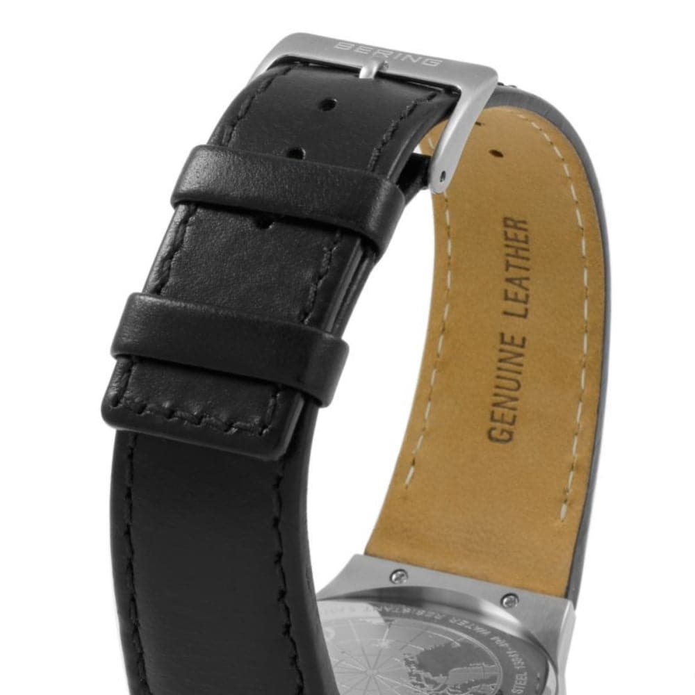 BERING CLASSIC 13841-404 Black Leather Strap Men's Watch - Luxury Minimalist Timepiece for Business, Formal & Everyday Wear