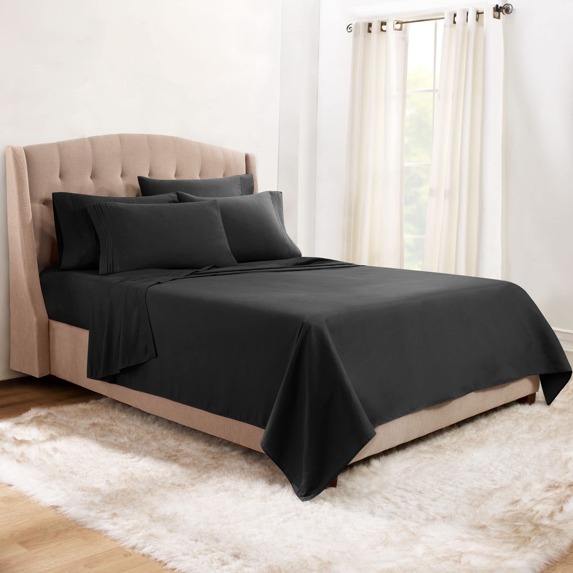 Clara Clark 1800 Series Luxury Bed Sheet Set - Twin XL, Deep Pocket Fitted Sheet with Extra Pillowcases, Ultra Soft Microfiber Bedding in Black - Perfect for Guest Rooms, Dorms & Cozy Bedroom Upgrades