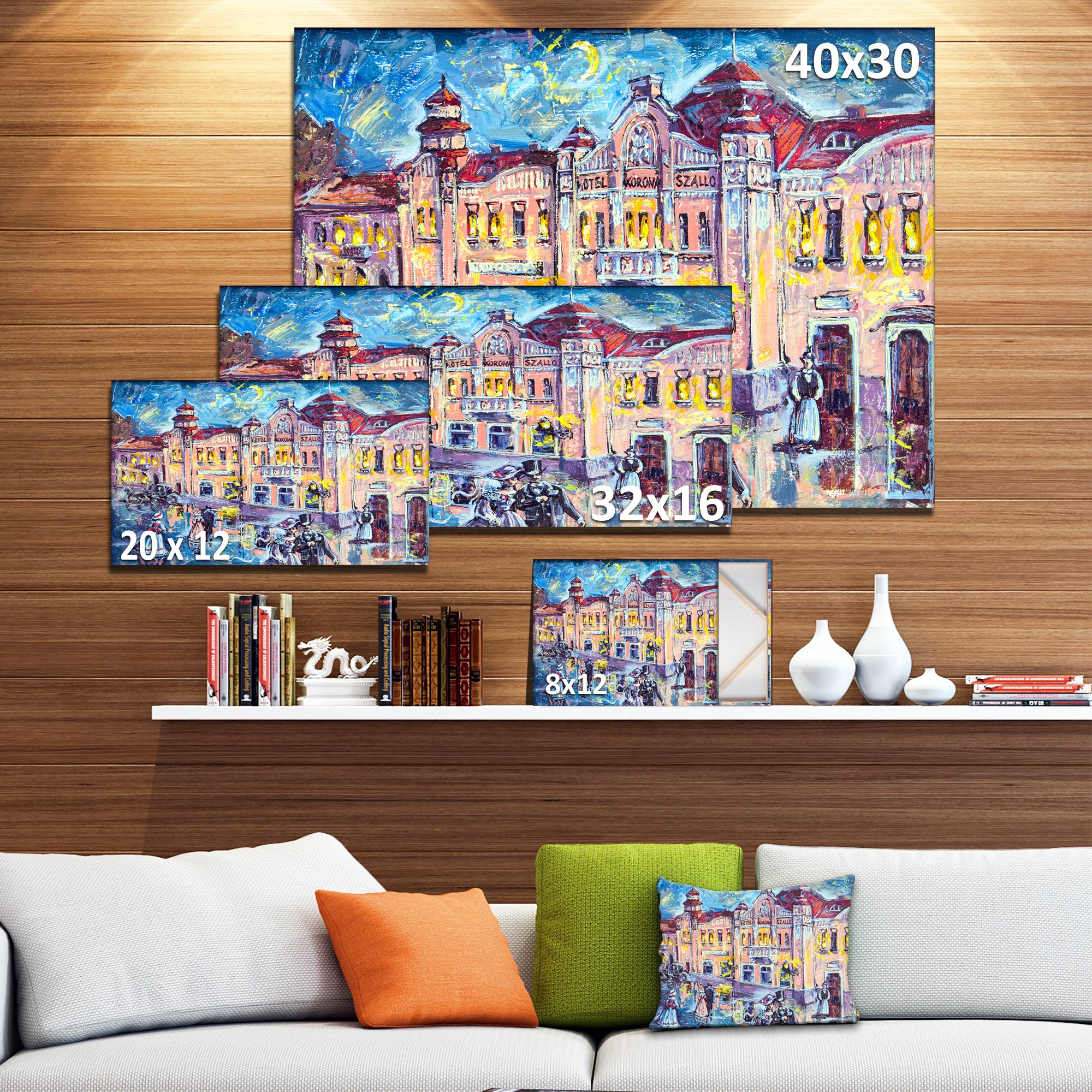 City at Night with People - Urban Cityscape Canvas Wall Art Print - Perfect for Living Room, Bedroom & Office Decor