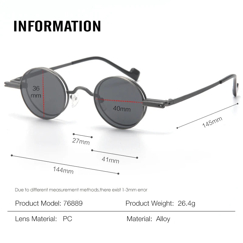 Aror Unisex Full Rim Round Alloy Eyeglasses with Flip-Up Sunglasses 76889 - Stylish & Durable for Outdoor Activities, Driving, and Fashion Accessories