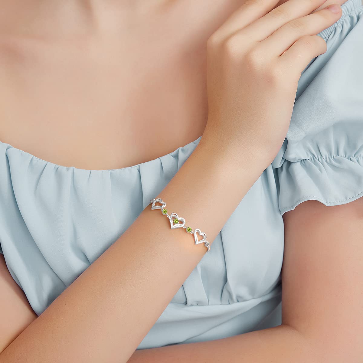 Forever Love Heart Charm Link Bracelet for Women - 925 Sterling Silver Birthstone Bracelet | Mother's Day, Anniversary, Christmas & Birthday Gift for Women, Wife & Girlfriend | Perfect for Romantic Occasions, Date Nights & Special Celebrations