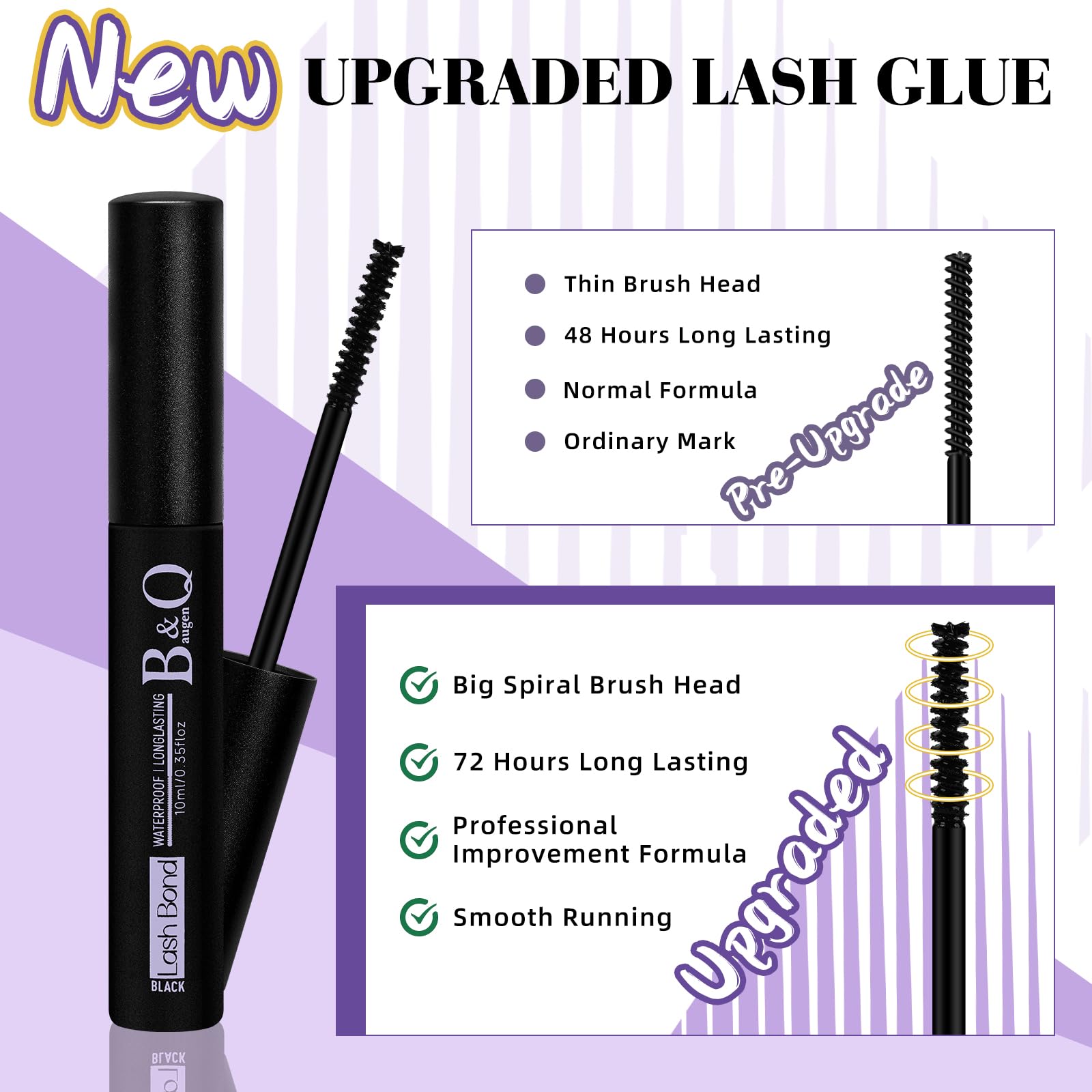 B&Qaugen Lash Cluster Glue with Precise Brush Tip - Strong Hold Waterproof Eyelash Adhesive (5ML, Black) for Professional Salon & DIY Lash Extensions at Home