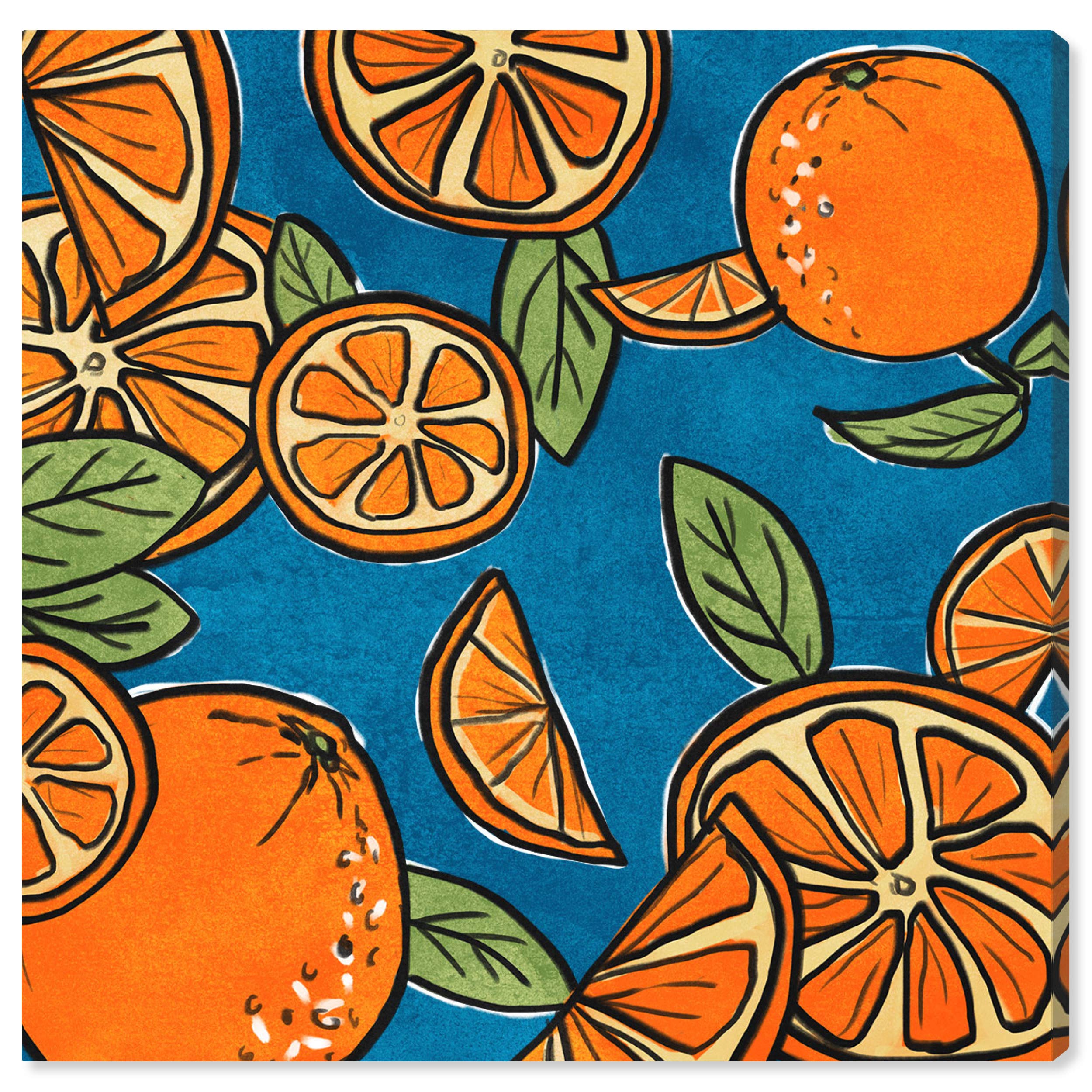Oliver Gal Artist Co. 'Fresh Squeezed' Kitchen Wall Art - 30x30 Inch Orange & Blue Canvas Print for Modern Home Décor | Perfect for Dining Room, Café & Restaurant Decorations