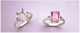 Solid Sterling Silver or 14kt Gold 6x4mm & 10x8mm Emerald Cut Pre-Notched Heart Blank Ring - Size 7 Jewelry Setting (163508/143508) - Perfect for Engagement Rings, Wedding Bands & Custom Jewelry Making