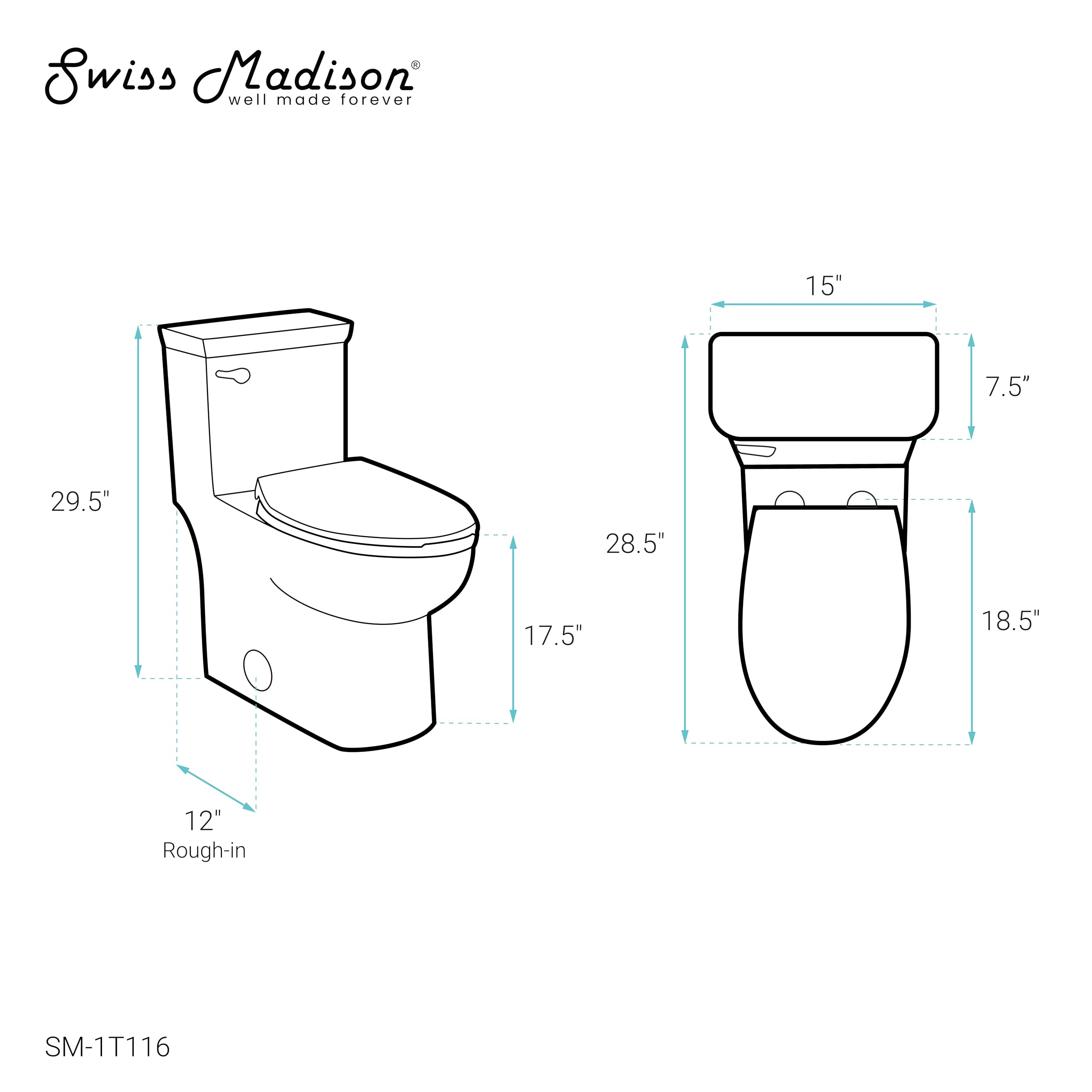 Swiss Madison SM-1T116 Classe One Piece Toilet - 1.28 GPF Water Efficient, Front Flush Handle, Glossy White - Perfect for Modern Bathrooms & Small Spaces