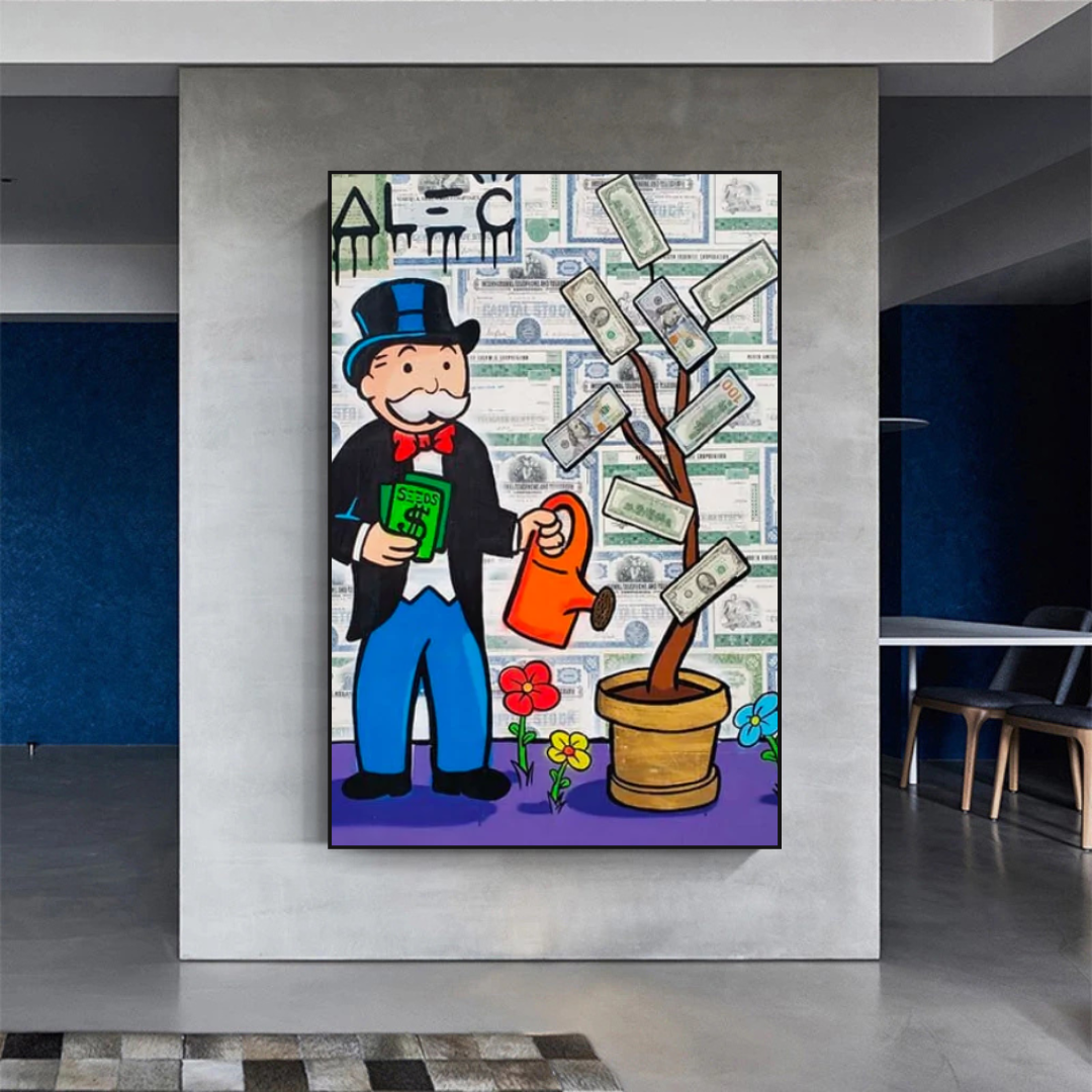 Alec Monopoly Money Grows Graffiti Art Canvas Print - Modern Wall Decor for Home, Office & Urban Art Collection