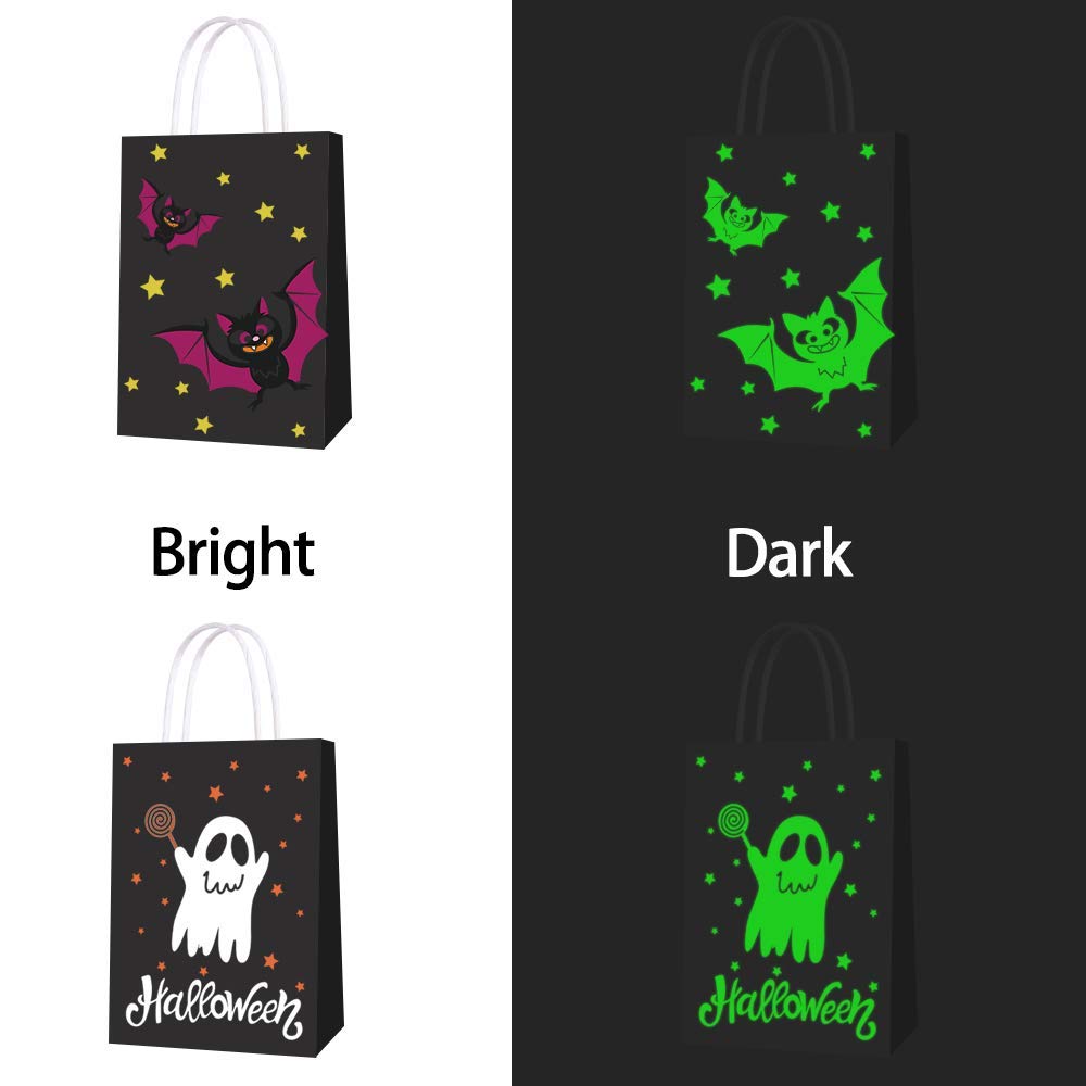 16 PCS Halloween Treat Bags for Kids - Glow in The Dark Trick or Treat Candy Bags with Handles - Perfect for Halloween Parties, School Events & Neighborhood Trick-or-Treating