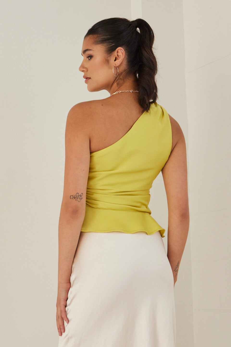 Fairytale Citron One Shoulder Cutout Top - Elegant Women's Summer Blouse for Parties & Date Nights