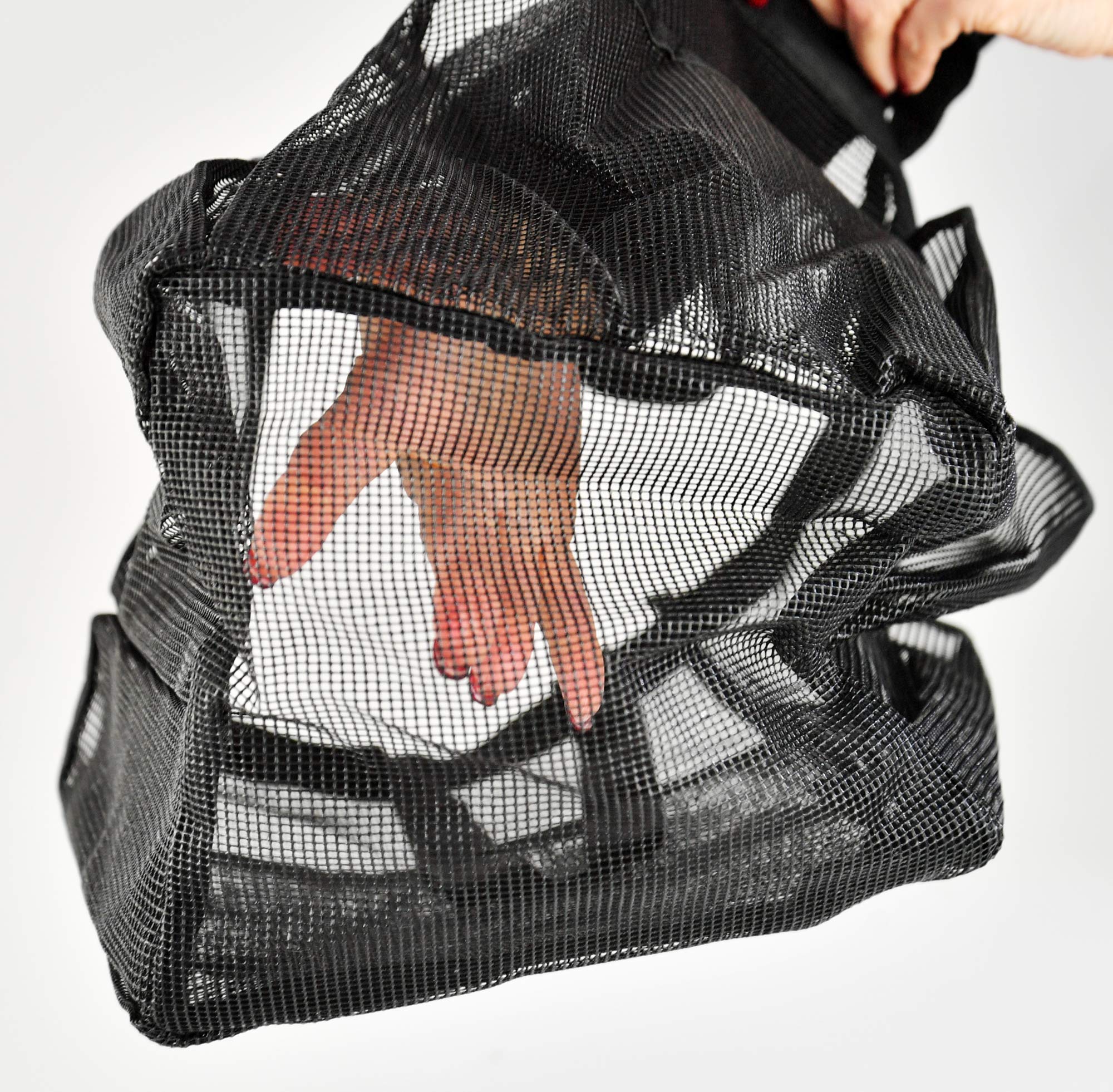 Home-X Mesh Shower Caddy Tote | Portable Bathroom Organizer Bag for Toiletries & Accessories | 14” x 11” Black | Perfect for Travel, Camping & Dorm Showers