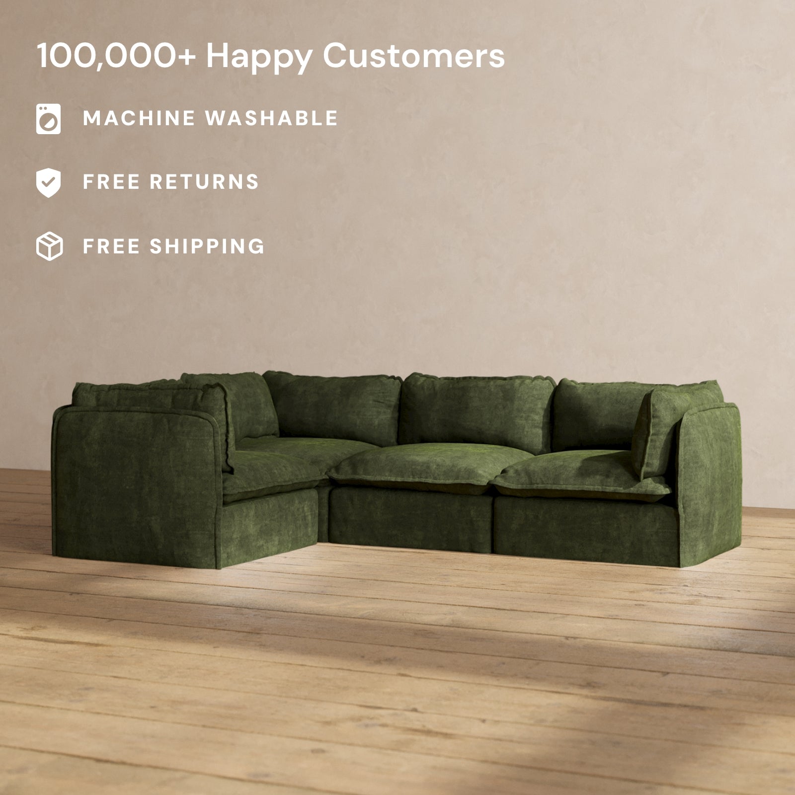 Premium Olive Green Modular 4-Seater Corner Sectional Sofa with Deluxe Blend Fabric - Perfect for Living Room, Family Room & Home Theater Comfort